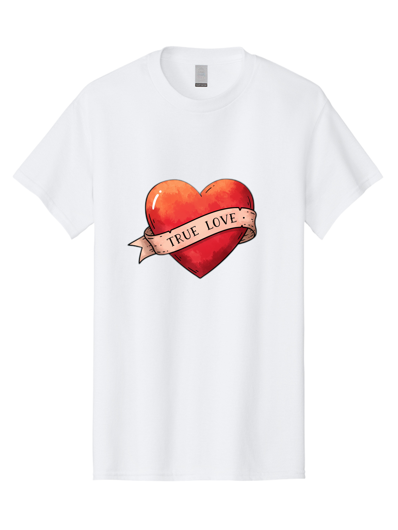 True-Love-Heart Men'S Graphic Tee, 100% Cotton, Comfortable Casual Summer Wear, Machine Washable, Red Heart, True Love, Tattoo Style, Ribbon Banner, Valentines Day Symbol, Love Heart, Classic Tattoo Design, Symbolic Heart Bae320