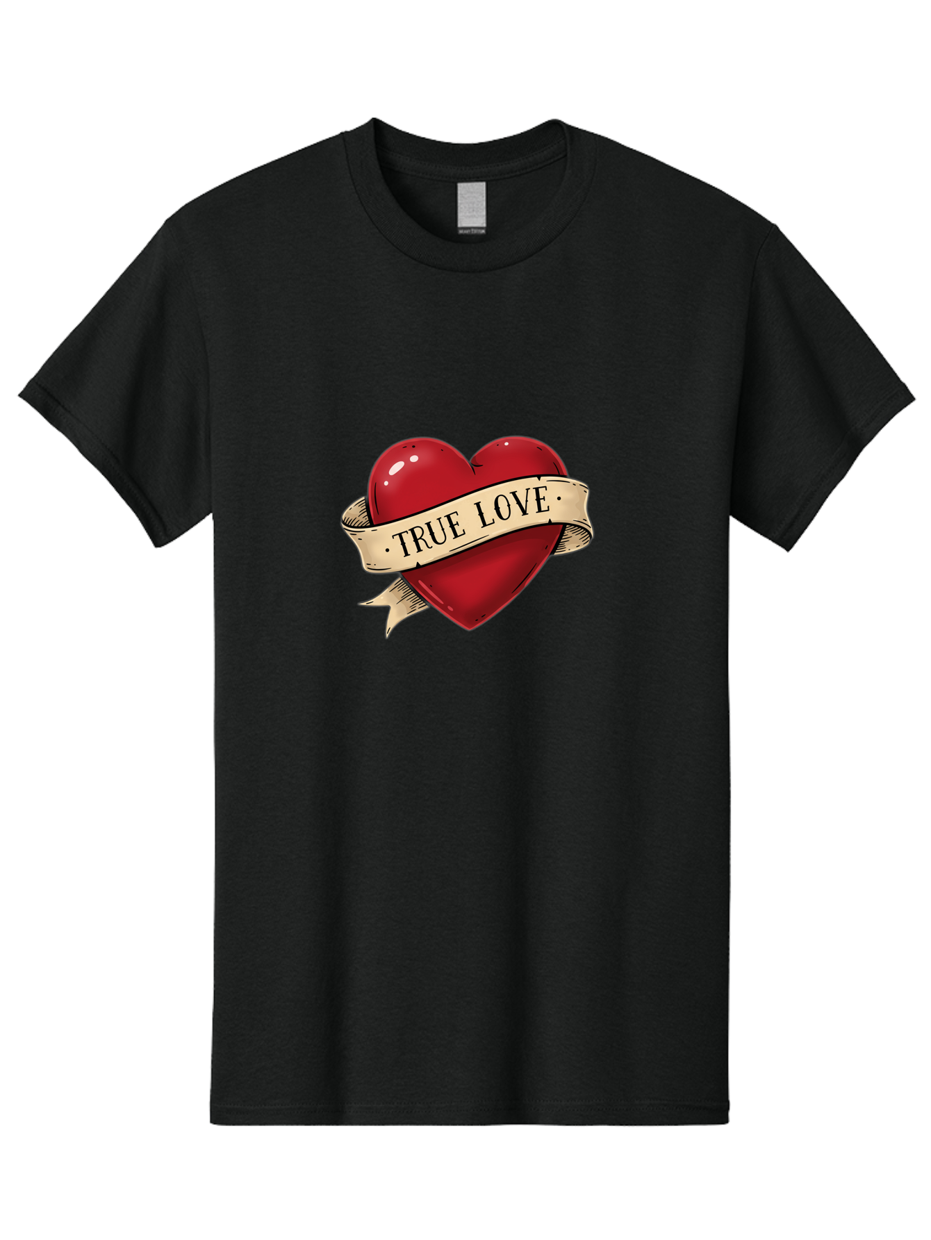 True-Love Men'S Graphic Tee, 100% Cotton, Comfortable Casual Summer Wear, Machine Washable, Red Heart, True Love, Heart-Shaped, Vintage Banner, Classic Tattoo Art, Red Heart Symbol, Love Emblem, Ribbon Banner, Symbolic Heart Bae321