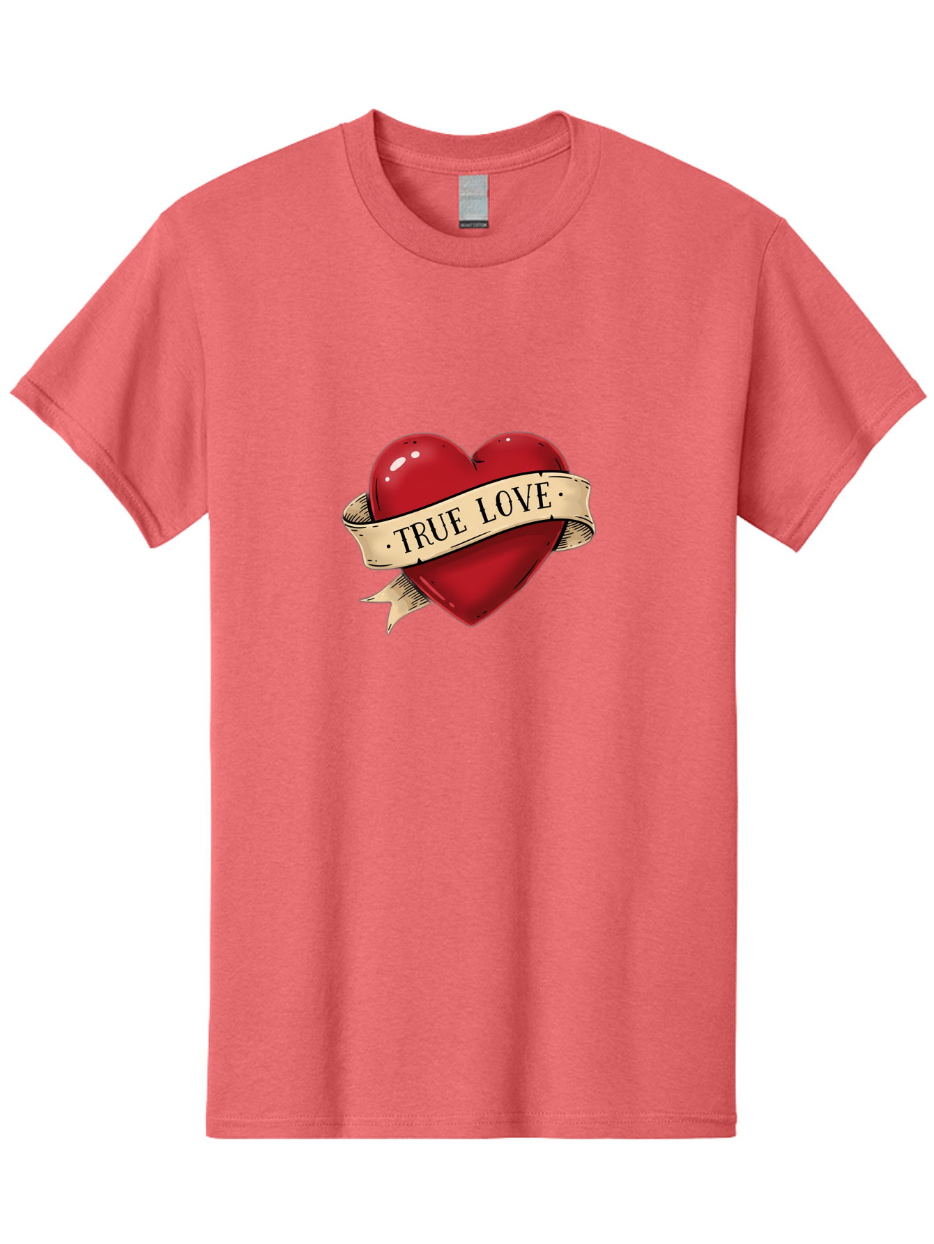 True-Love Men'S Graphic Tee, 100% Cotton, Comfortable Casual Summer Wear, Machine Washable, Red Heart, True Love, Heart-Shaped, Vintage Banner, Classic Tattoo Art, Red Heart Symbol, Love Emblem, Ribbon Banner, Symbolic Heart Bae321