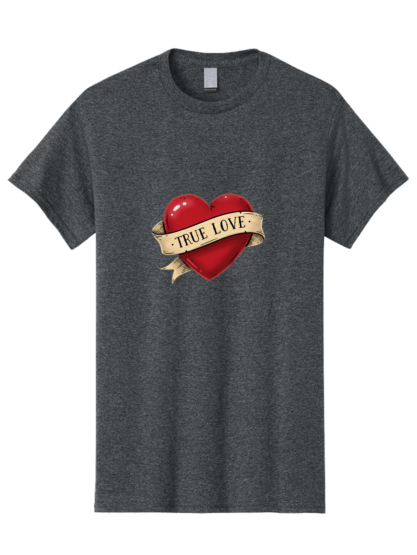 True-Love Men'S Graphic Tee, 100% Cotton, Comfortable Casual Summer Wear, Machine Washable, Red Heart, True Love, Heart-Shaped, Vintage Banner, Classic Tattoo Art, Red Heart Symbol, Love Emblem, Ribbon Banner, Symbolic Heart Bae321