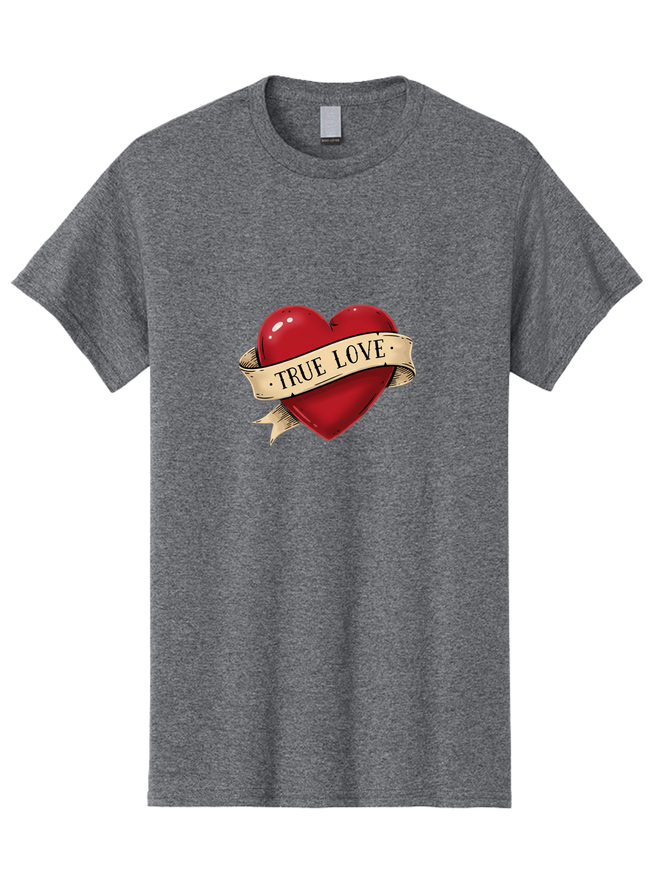 True-Love Men'S Graphic Tee, 100% Cotton, Comfortable Casual Summer Wear, Machine Washable, Red Heart, True Love, Heart-Shaped, Vintage Banner, Classic Tattoo Art, Red Heart Symbol, Love Emblem, Ribbon Banner, Symbolic Heart Bae321