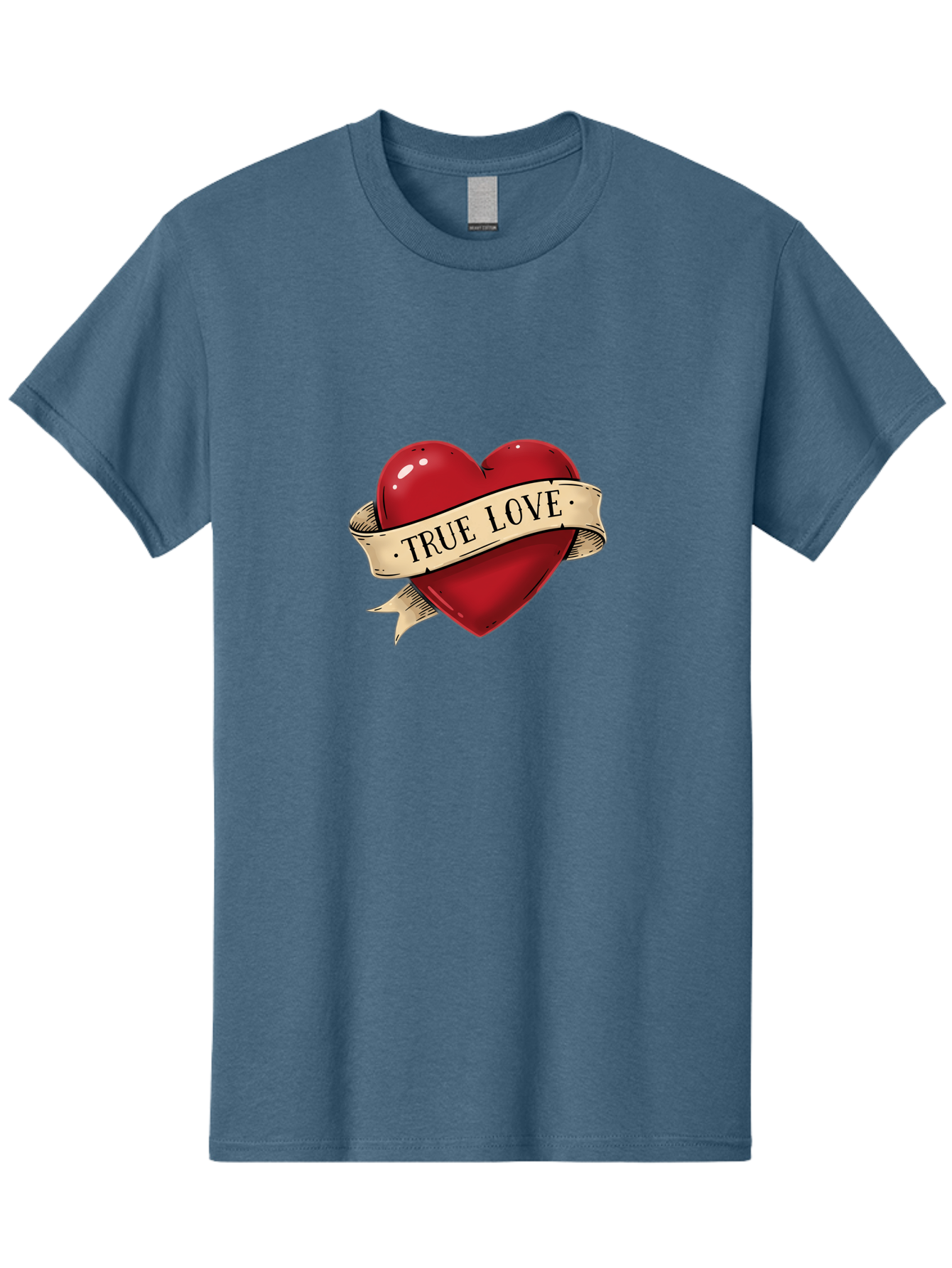 True-Love Men'S Graphic Tee, 100% Cotton, Comfortable Casual Summer Wear, Machine Washable, Red Heart, True Love, Heart-Shaped, Vintage Banner, Classic Tattoo Art, Red Heart Symbol, Love Emblem, Ribbon Banner, Symbolic Heart Bae321