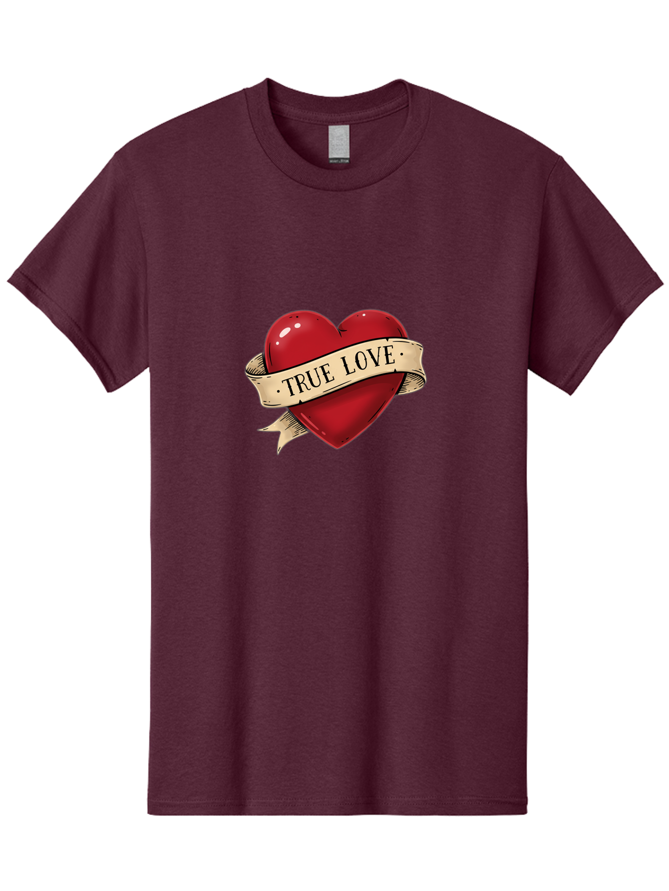 True-Love Men'S Graphic Tee, 100% Cotton, Comfortable Casual Summer Wear, Machine Washable, Red Heart, True Love, Heart-Shaped, Vintage Banner, Classic Tattoo Art, Red Heart Symbol, Love Emblem, Ribbon Banner, Symbolic Heart Bae321