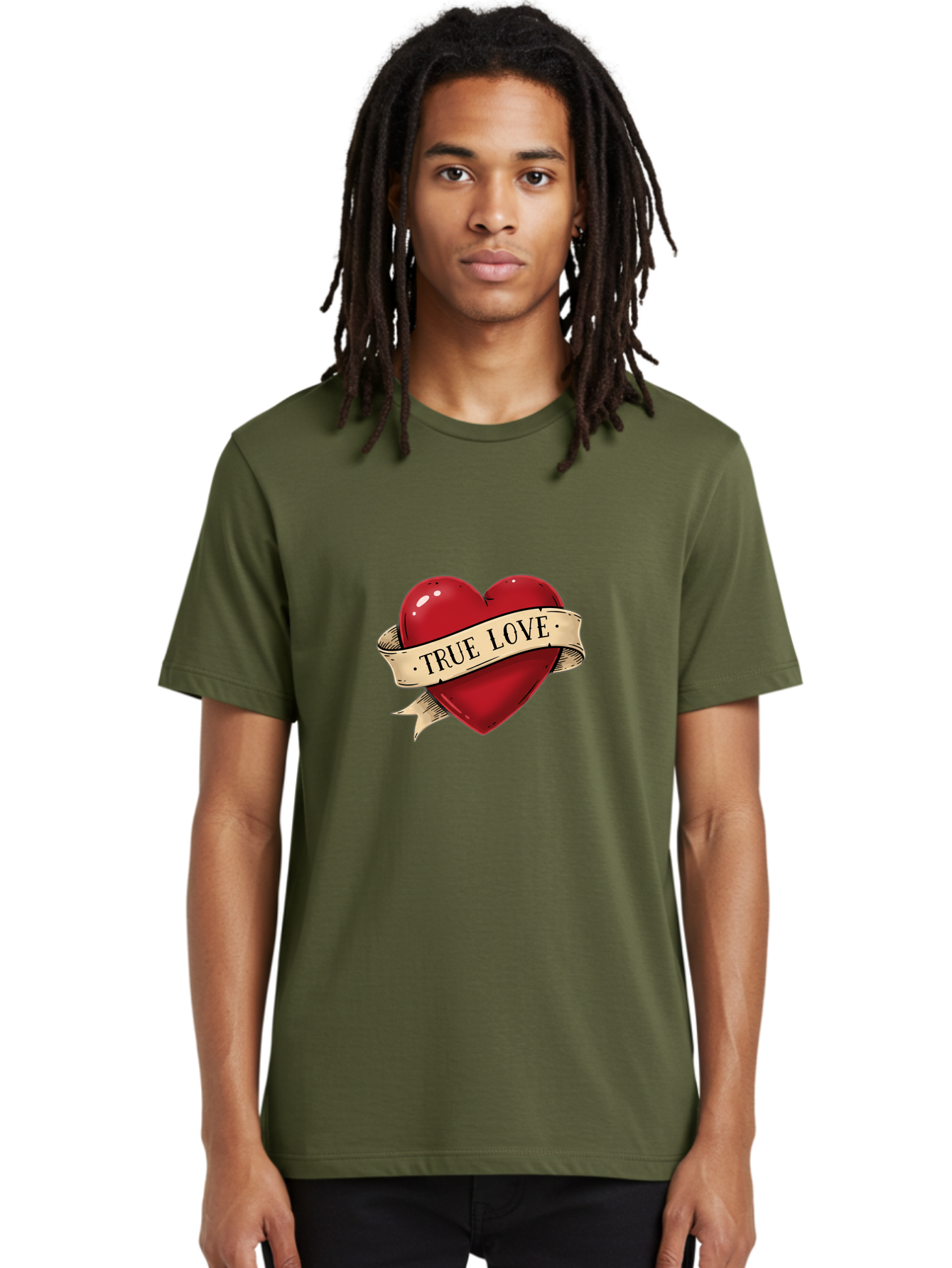 True-Love Men'S Graphic Tee, 100% Cotton, Comfortable Casual Summer Wear, Machine Washable, Red Heart, True Love, Heart-Shaped, Vintage Banner, Classic Tattoo Art, Red Heart Symbol, Love Emblem, Ribbon Banner, Symbolic Heart Bae321