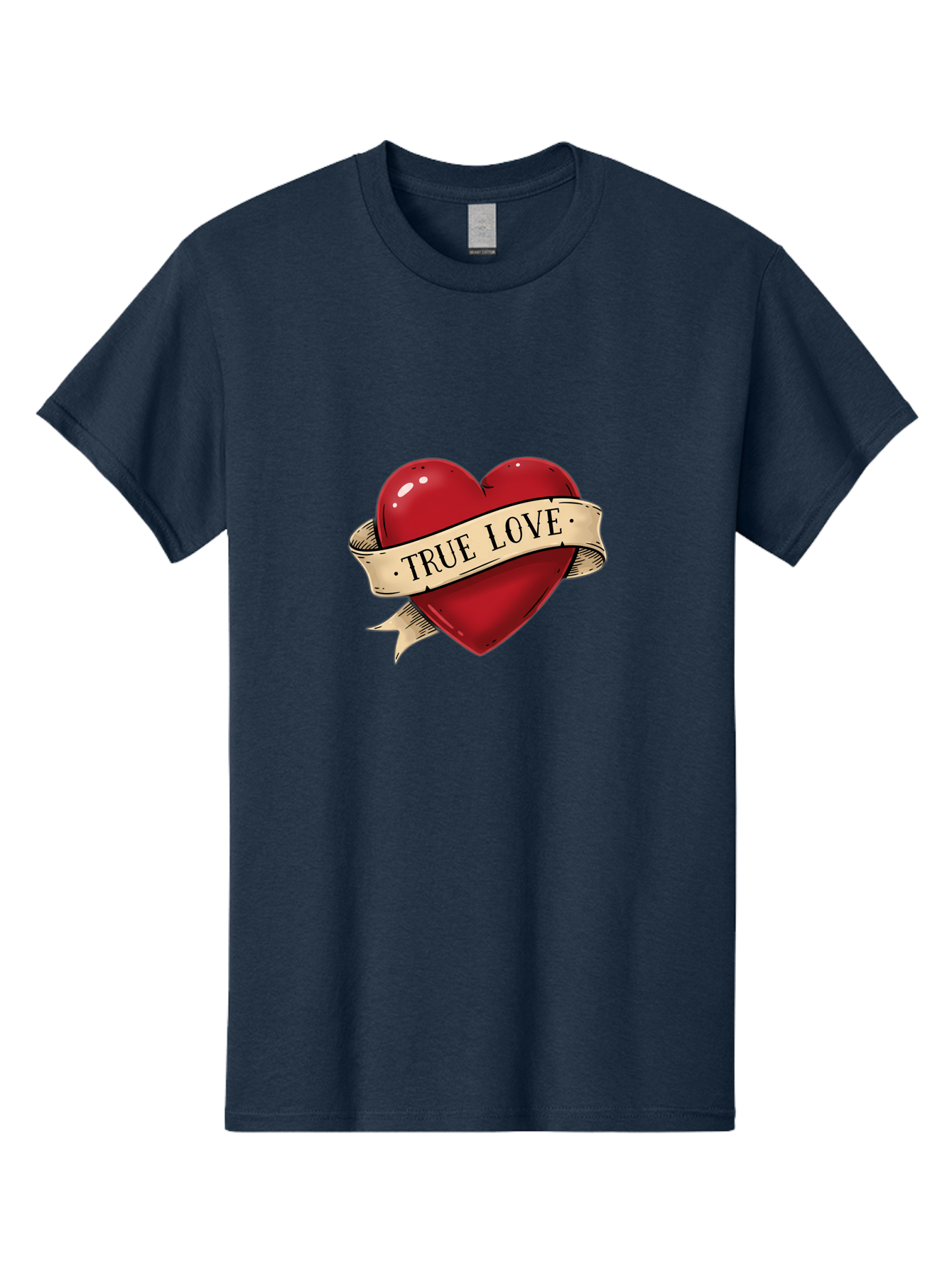 True-Love Men'S Graphic Tee, 100% Cotton, Comfortable Casual Summer Wear, Machine Washable, Red Heart, True Love, Heart-Shaped, Vintage Banner, Classic Tattoo Art, Red Heart Symbol, Love Emblem, Ribbon Banner, Symbolic Heart Bae321