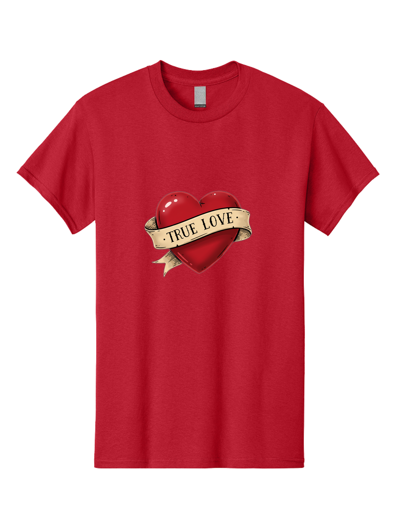 True-Love Men'S Graphic Tee, 100% Cotton, Comfortable Casual Summer Wear, Machine Washable, Red Heart, True Love, Heart-Shaped, Vintage Banner, Classic Tattoo Art, Red Heart Symbol, Love Emblem, Ribbon Banner, Symbolic Heart Bae321