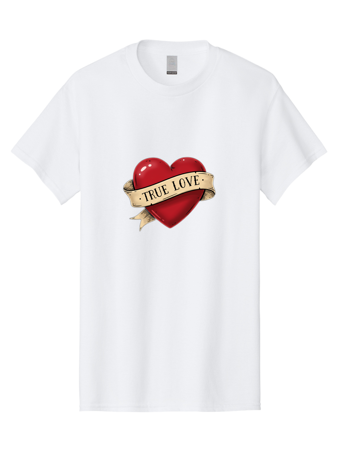 True-Love Men'S Graphic Tee, 100% Cotton, Comfortable Casual Summer Wear, Machine Washable, Red Heart, True Love, Heart-Shaped, Vintage Banner, Classic Tattoo Art, Red Heart Symbol, Love Emblem, Ribbon Banner, Symbolic Heart Bae321