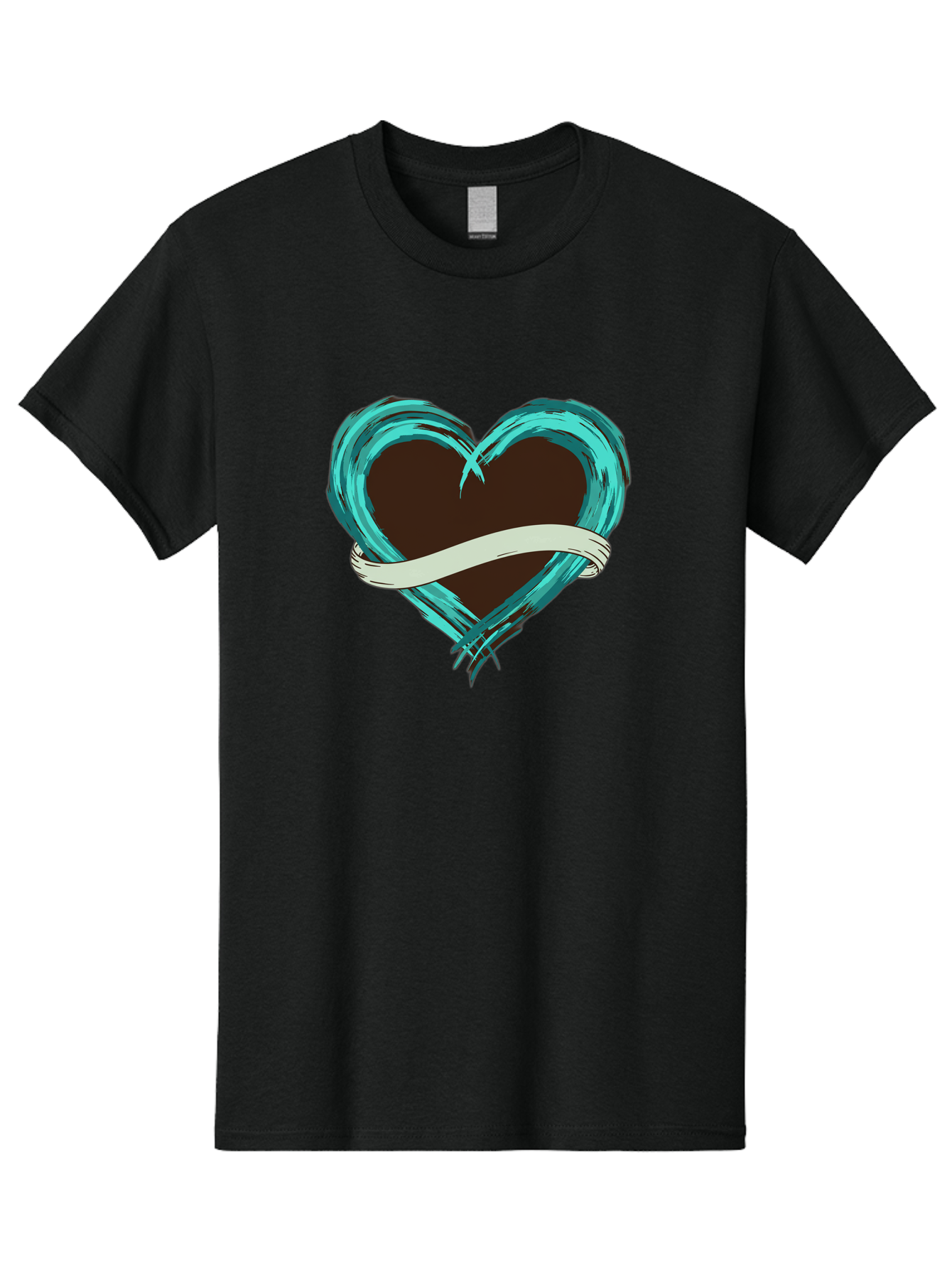 Turquoise-Heart-With-Ribbon Men'S Graphic Tee, 100% Cotton, Comfortable Casual Summer Wear, Machine Washable, Turquoise Heart, Ribbon Banner, Love Symbol, Heart Shape, Blue Heart, Artistic Design, Heart Illustration, Ribbon Wrapped Heart, Bae322