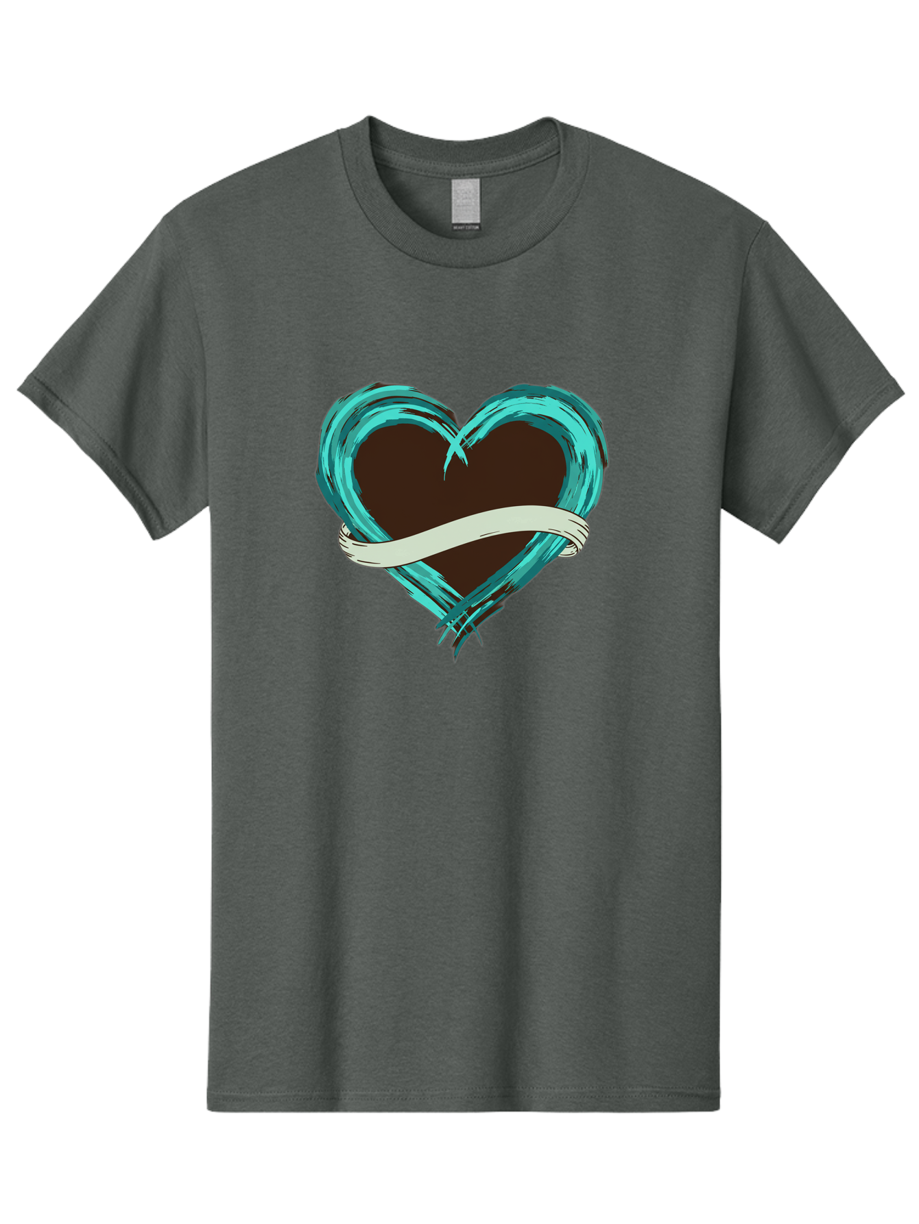 Turquoise-Heart-With-Ribbon Men'S Graphic Tee, 100% Cotton, Comfortable Casual Summer Wear, Machine Washable, Turquoise Heart, Ribbon Banner, Love Symbol, Heart Shape, Blue Heart, Artistic Design, Heart Illustration, Ribbon Wrapped Heart, Bae322