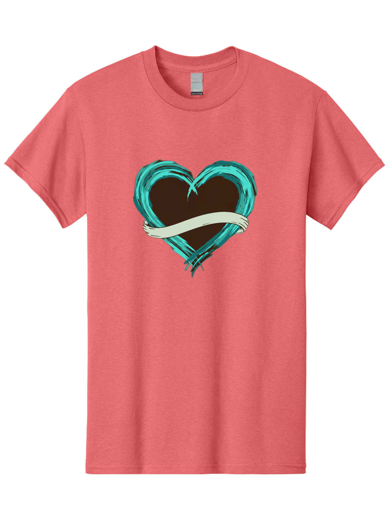 Turquoise-Heart-With-Ribbon Men'S Graphic Tee, 100% Cotton, Comfortable Casual Summer Wear, Machine Washable, Turquoise Heart, Ribbon Banner, Love Symbol, Heart Shape, Blue Heart, Artistic Design, Heart Illustration, Ribbon Wrapped Heart, Bae322