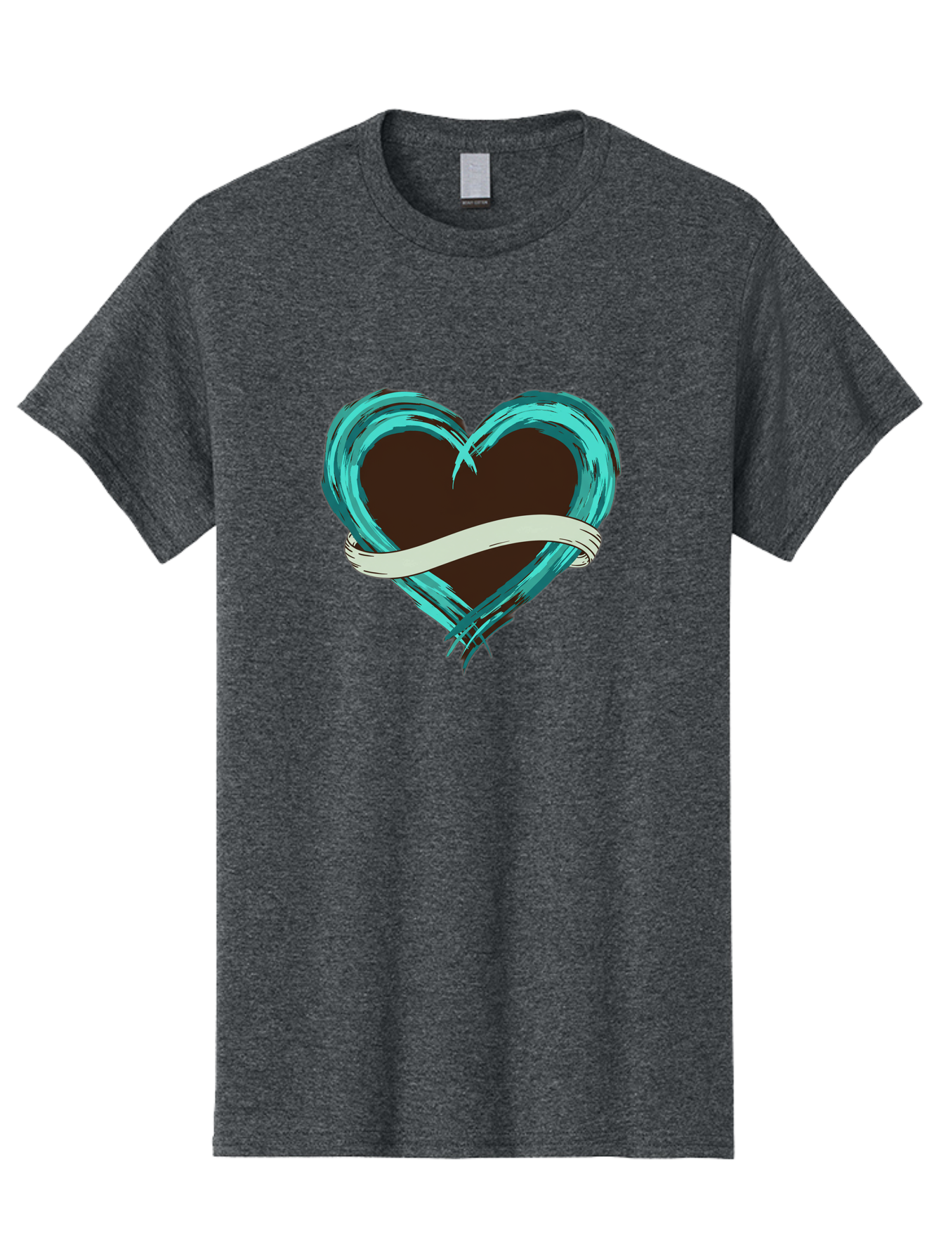 Turquoise-Heart-With-Ribbon Men'S Graphic Tee, 100% Cotton, Comfortable Casual Summer Wear, Machine Washable, Turquoise Heart, Ribbon Banner, Love Symbol, Heart Shape, Blue Heart, Artistic Design, Heart Illustration, Ribbon Wrapped Heart, Bae322