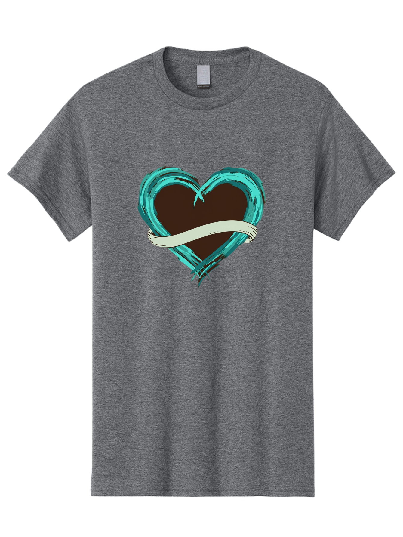 Turquoise-Heart-With-Ribbon Men'S Graphic Tee, 100% Cotton, Comfortable Casual Summer Wear, Machine Washable, Turquoise Heart, Ribbon Banner, Love Symbol, Heart Shape, Blue Heart, Artistic Design, Heart Illustration, Ribbon Wrapped Heart, Bae322