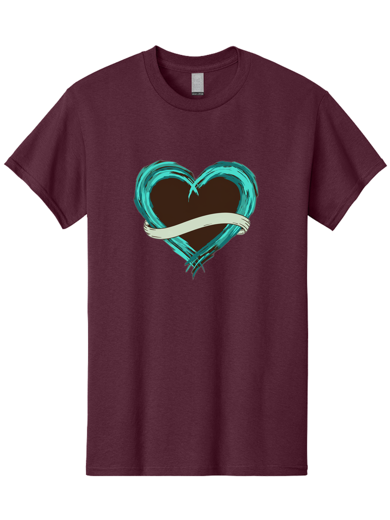 Turquoise-Heart-With-Ribbon Men'S Graphic Tee, 100% Cotton, Comfortable Casual Summer Wear, Machine Washable, Turquoise Heart, Ribbon Banner, Love Symbol, Heart Shape, Blue Heart, Artistic Design, Heart Illustration, Ribbon Wrapped Heart, Bae322