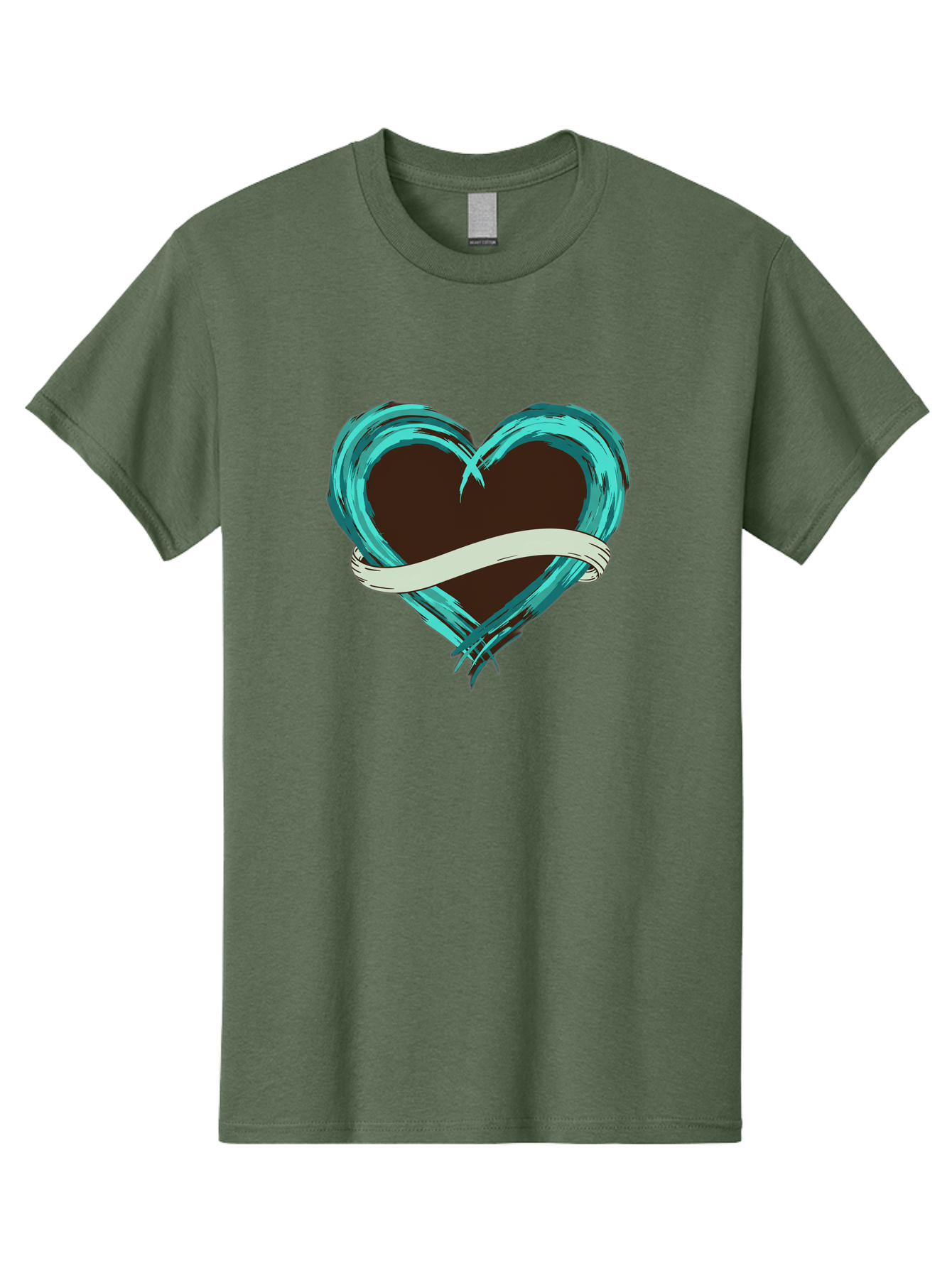 Turquoise-Heart-With-Ribbon Men'S Graphic Tee, 100% Cotton, Comfortable Casual Summer Wear, Machine Washable, Turquoise Heart, Ribbon Banner, Love Symbol, Heart Shape, Blue Heart, Artistic Design, Heart Illustration, Ribbon Wrapped Heart, Bae322