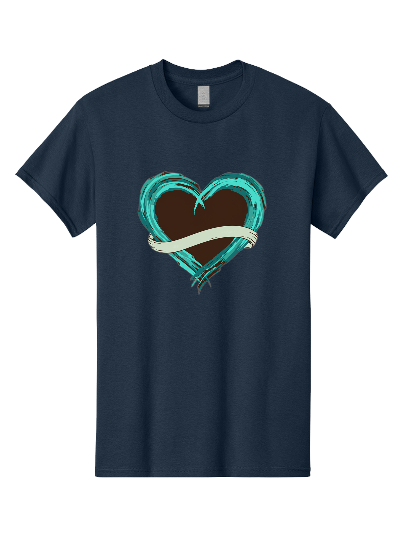 Turquoise-Heart-With-Ribbon Men'S Graphic Tee, 100% Cotton, Comfortable Casual Summer Wear, Machine Washable, Turquoise Heart, Ribbon Banner, Love Symbol, Heart Shape, Blue Heart, Artistic Design, Heart Illustration, Ribbon Wrapped Heart, Bae322