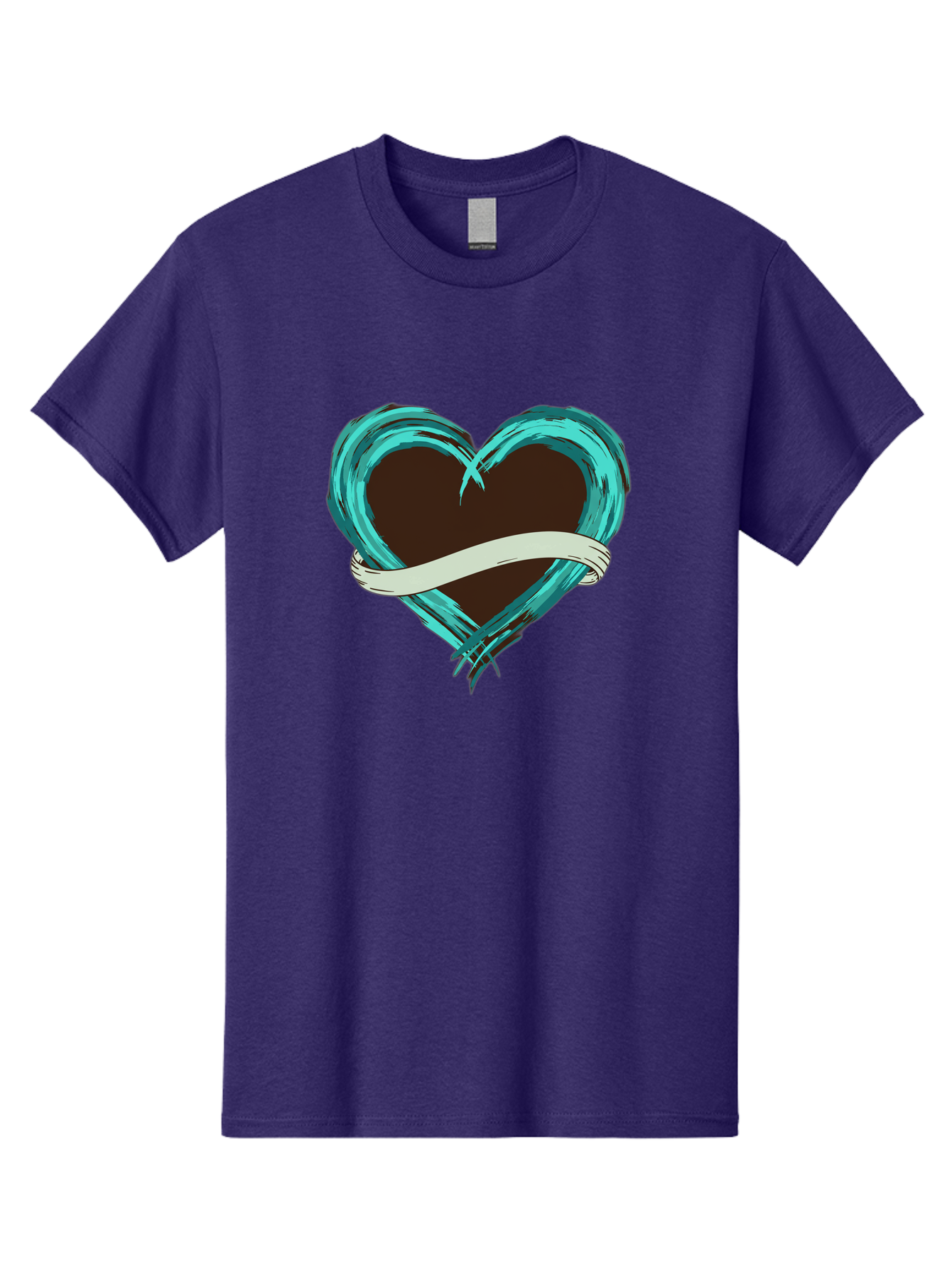 Turquoise-Heart-With-Ribbon Men'S Graphic Tee, 100% Cotton, Comfortable Casual Summer Wear, Machine Washable, Turquoise Heart, Ribbon Banner, Love Symbol, Heart Shape, Blue Heart, Artistic Design, Heart Illustration, Ribbon Wrapped Heart, Bae322