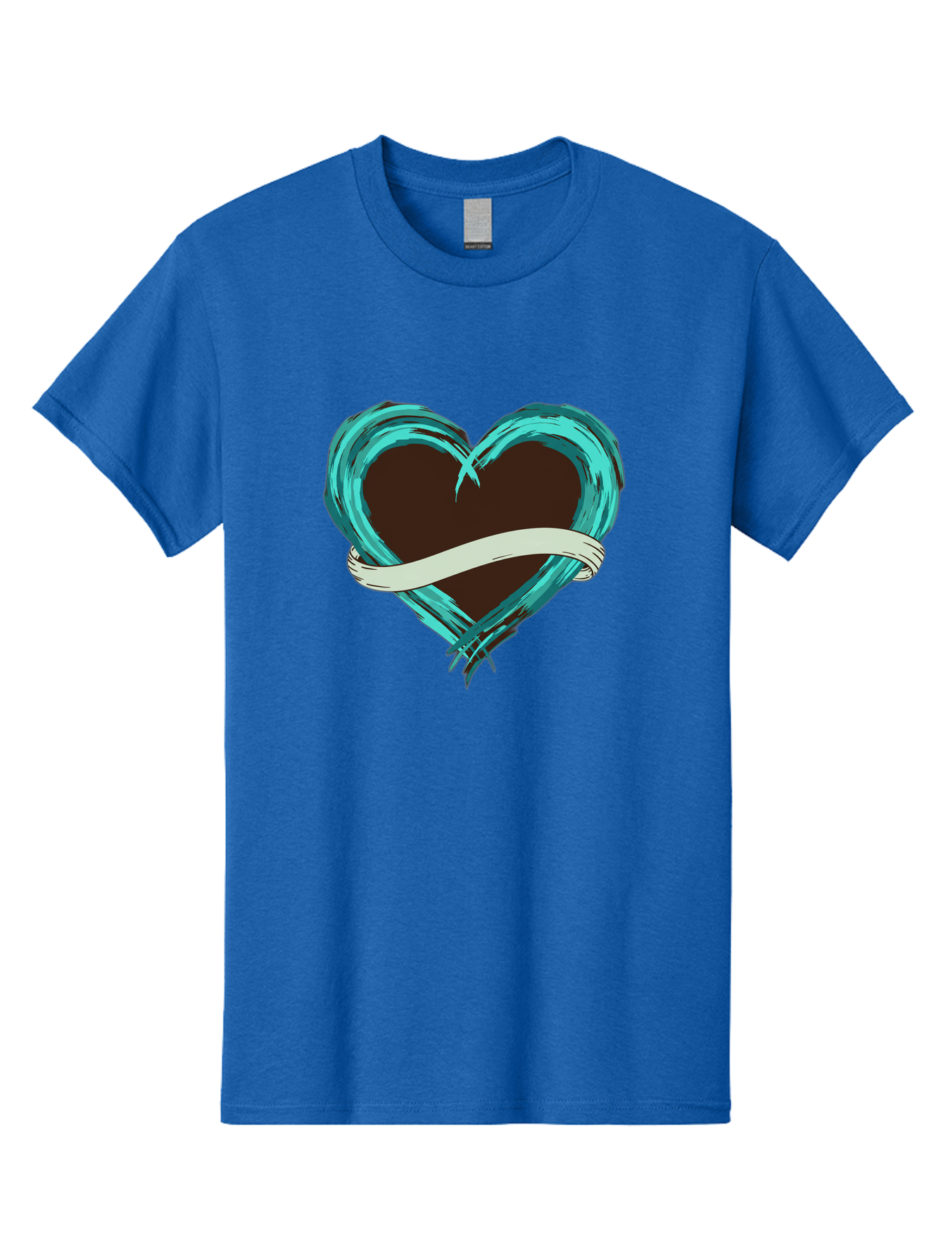 Turquoise-Heart-With-Ribbon Men'S Graphic Tee, 100% Cotton, Comfortable Casual Summer Wear, Machine Washable, Turquoise Heart, Ribbon Banner, Love Symbol, Heart Shape, Blue Heart, Artistic Design, Heart Illustration, Ribbon Wrapped Heart, Bae322