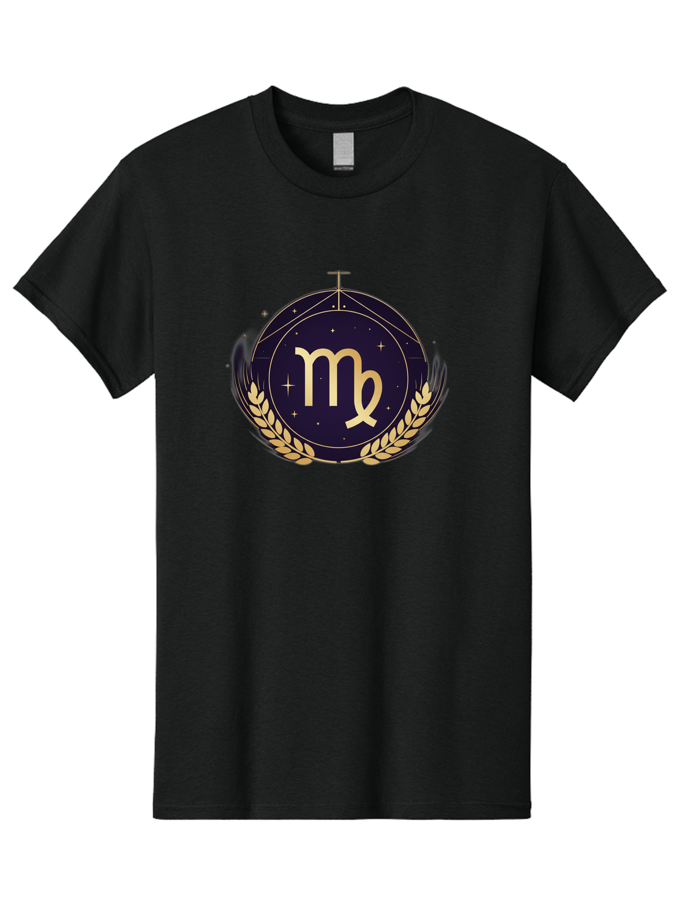 Virgo-Zodiac-Symbol Men'S Graphic Tee, 100% Cotton, Comfortable Casual Summer Wear, Machine Washable, Virgo Zodiac Sign, Astrology Symbol, Gold Laurel Wreath, Celestial Theme, Mystical Design, Horoscope Icon, Starry Night Sky Bae325