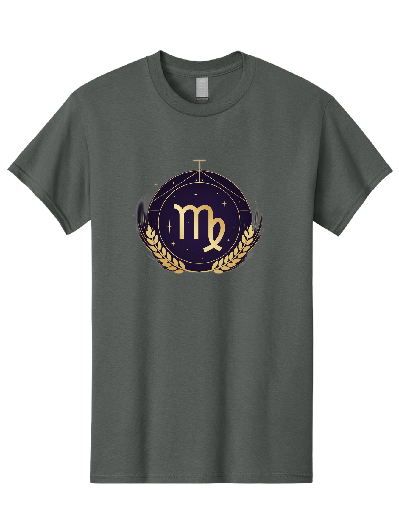 Virgo-Zodiac-Symbol Men'S Graphic Tee, 100% Cotton, Comfortable Casual Summer Wear, Machine Washable, Virgo Zodiac Sign, Astrology Symbol, Gold Laurel Wreath, Celestial Theme, Mystical Design, Horoscope Icon, Starry Night Sky Bae325