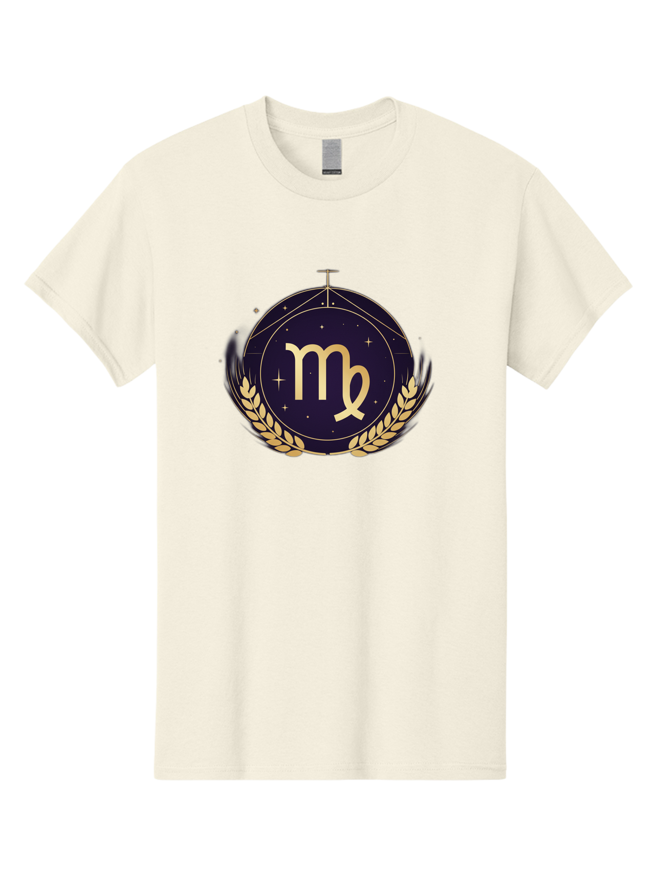 Virgo-Zodiac-Symbol Men'S Graphic Tee, 100% Cotton, Comfortable Casual Summer Wear, Machine Washable, Virgo Zodiac Sign, Astrology Symbol, Gold Laurel Wreath, Celestial Theme, Mystical Design, Horoscope Icon, Starry Night Sky Bae325