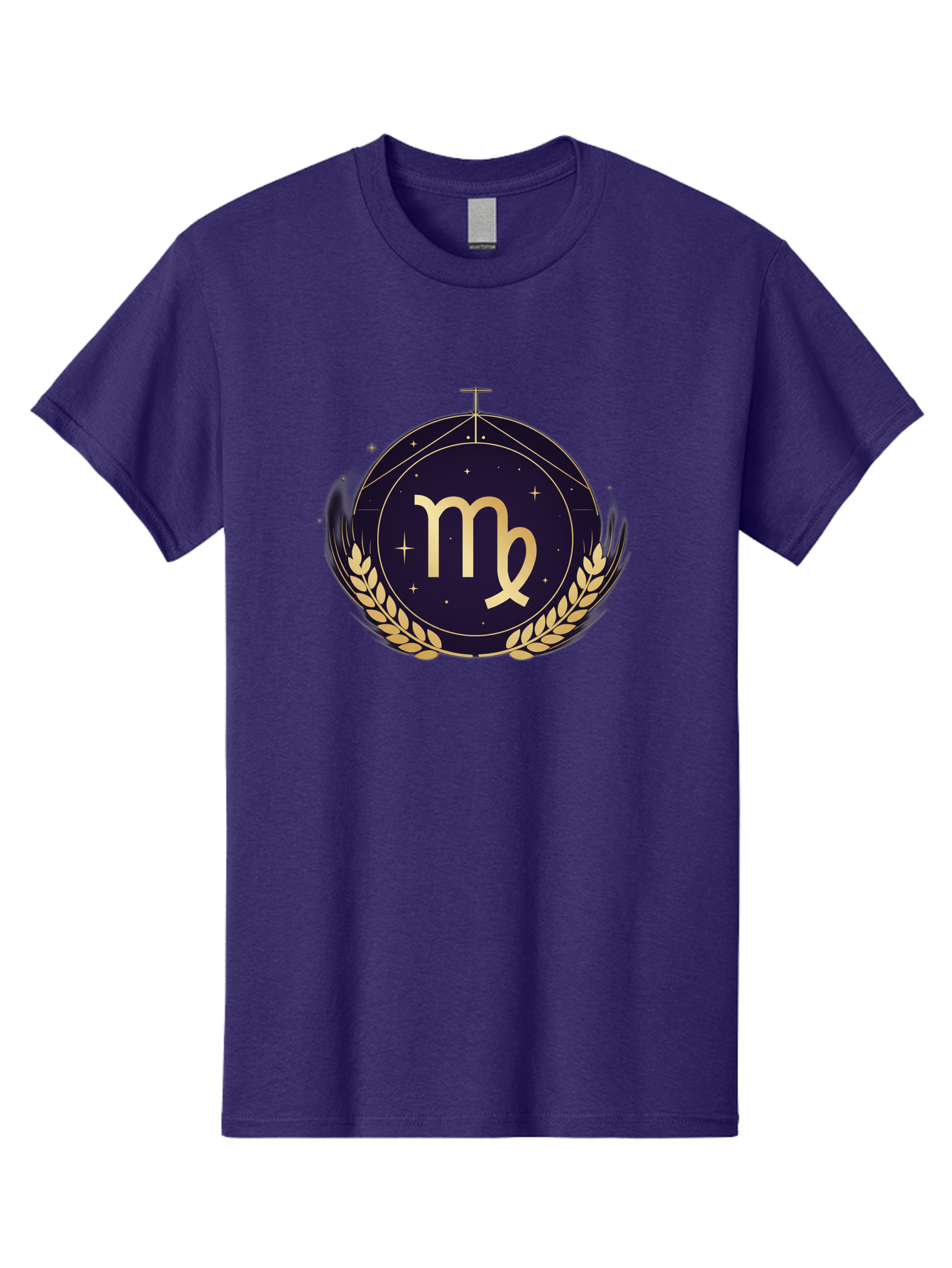Virgo-Zodiac-Symbol Men'S Graphic Tee, 100% Cotton, Comfortable Casual Summer Wear, Machine Washable, Virgo Zodiac Sign, Astrology Symbol, Gold Laurel Wreath, Celestial Theme, Mystical Design, Horoscope Icon, Starry Night Sky Bae325
