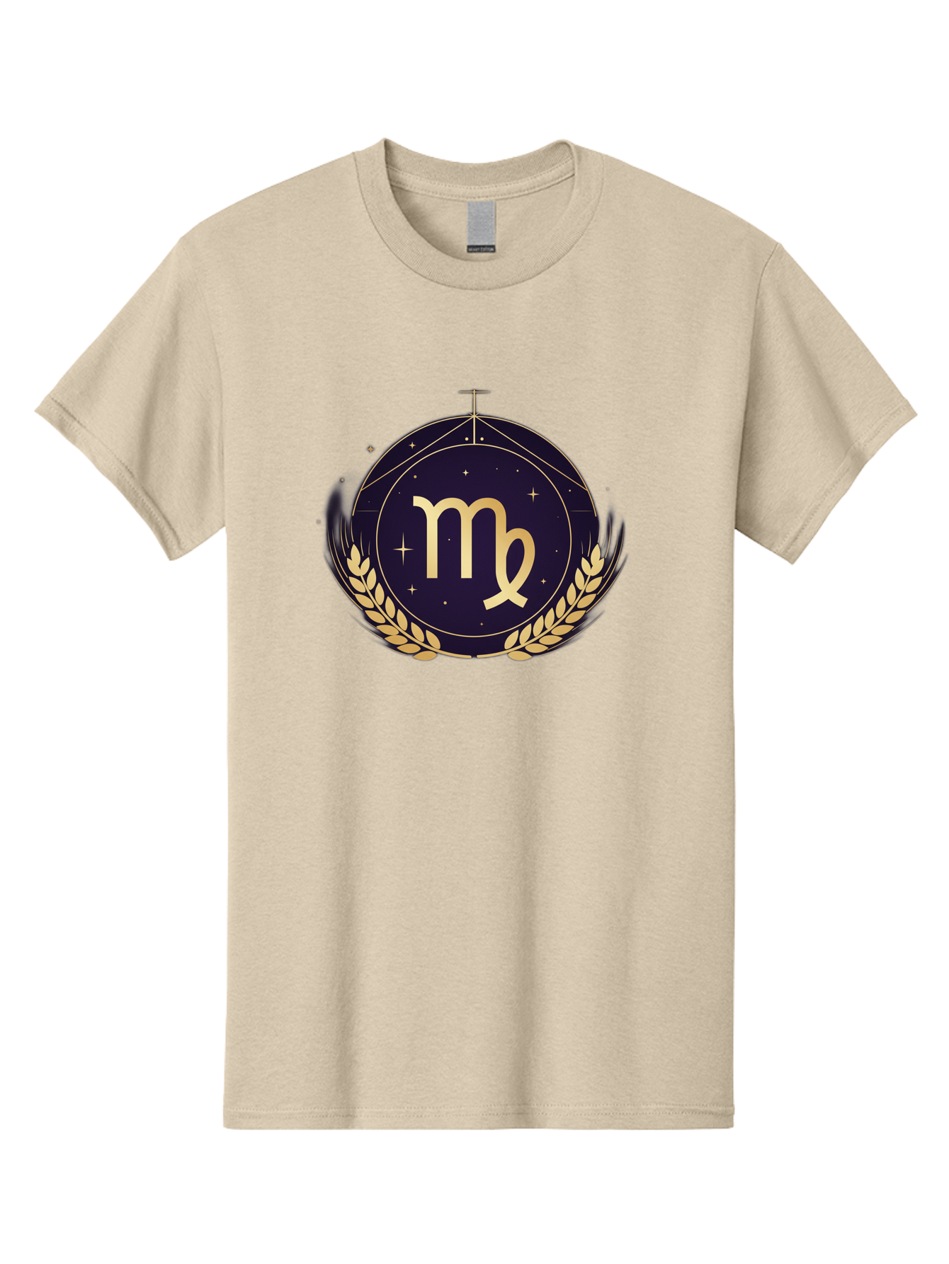 Virgo-Zodiac-Symbol Men'S Graphic Tee, 100% Cotton, Comfortable Casual Summer Wear, Machine Washable, Virgo Zodiac Sign, Astrology Symbol, Gold Laurel Wreath, Celestial Theme, Mystical Design, Horoscope Icon, Starry Night Sky Bae325