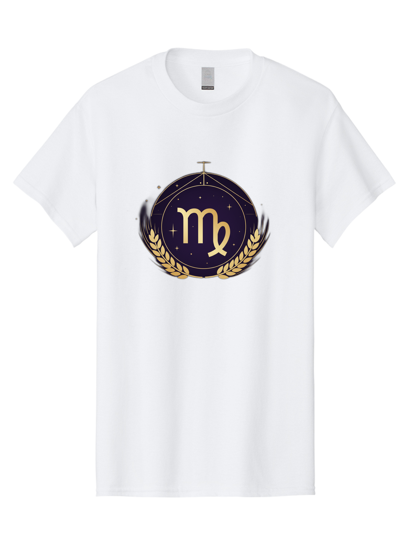 Virgo-Zodiac-Symbol Men'S Graphic Tee, 100% Cotton, Comfortable Casual Summer Wear, Machine Washable, Virgo Zodiac Sign, Astrology Symbol, Gold Laurel Wreath, Celestial Theme, Mystical Design, Horoscope Icon, Starry Night Sky Bae325