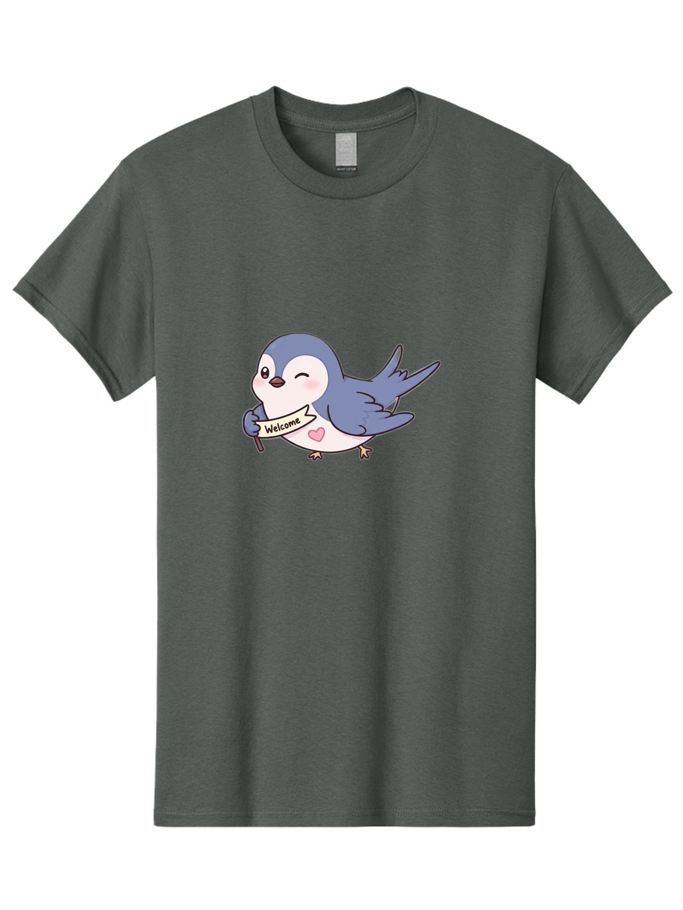 Welcome-Bird Men'S Graphic Tee, 100% Cotton, Comfortable Casual Summer Wear, Machine Washable, Bird Holding Welcome Sign, Cartoon Bird, Cute Bird, Heart On Bird, Welcome Message, Friendly Bird, Adorable Creature, Kawaii Bird Bae327