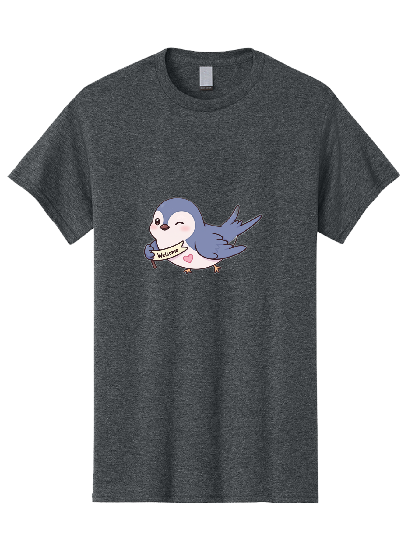 Welcome-Bird Men'S Graphic Tee, 100% Cotton, Comfortable Casual Summer Wear, Machine Washable, Bird Holding Welcome Sign, Cartoon Bird, Cute Bird, Heart On Bird, Welcome Message, Friendly Bird, Adorable Creature, Kawaii Bird Bae327