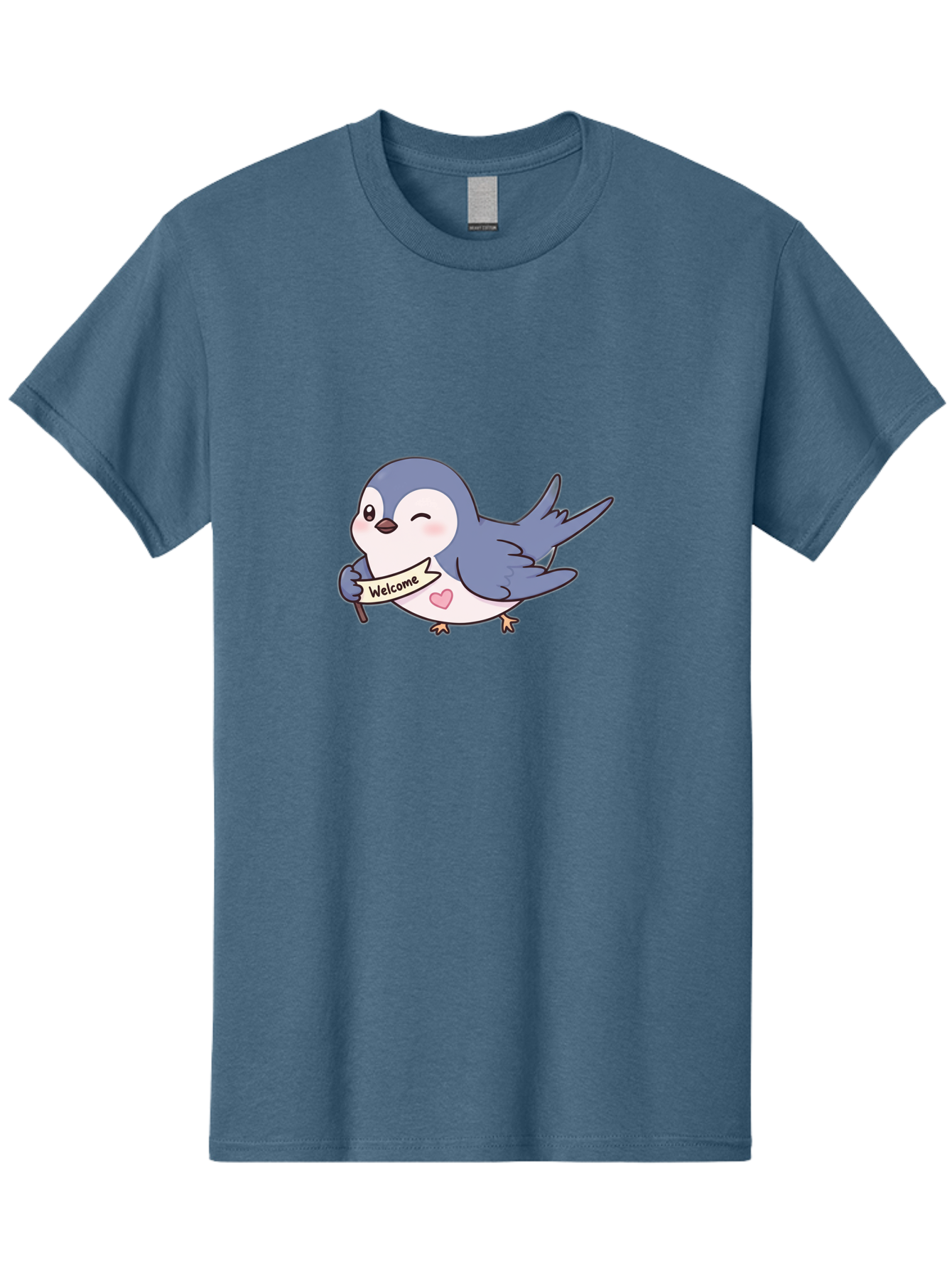 Welcome-Bird Men'S Graphic Tee, 100% Cotton, Comfortable Casual Summer Wear, Machine Washable, Bird Holding Welcome Sign, Cartoon Bird, Cute Bird, Heart On Bird, Welcome Message, Friendly Bird, Adorable Creature, Kawaii Bird Bae327