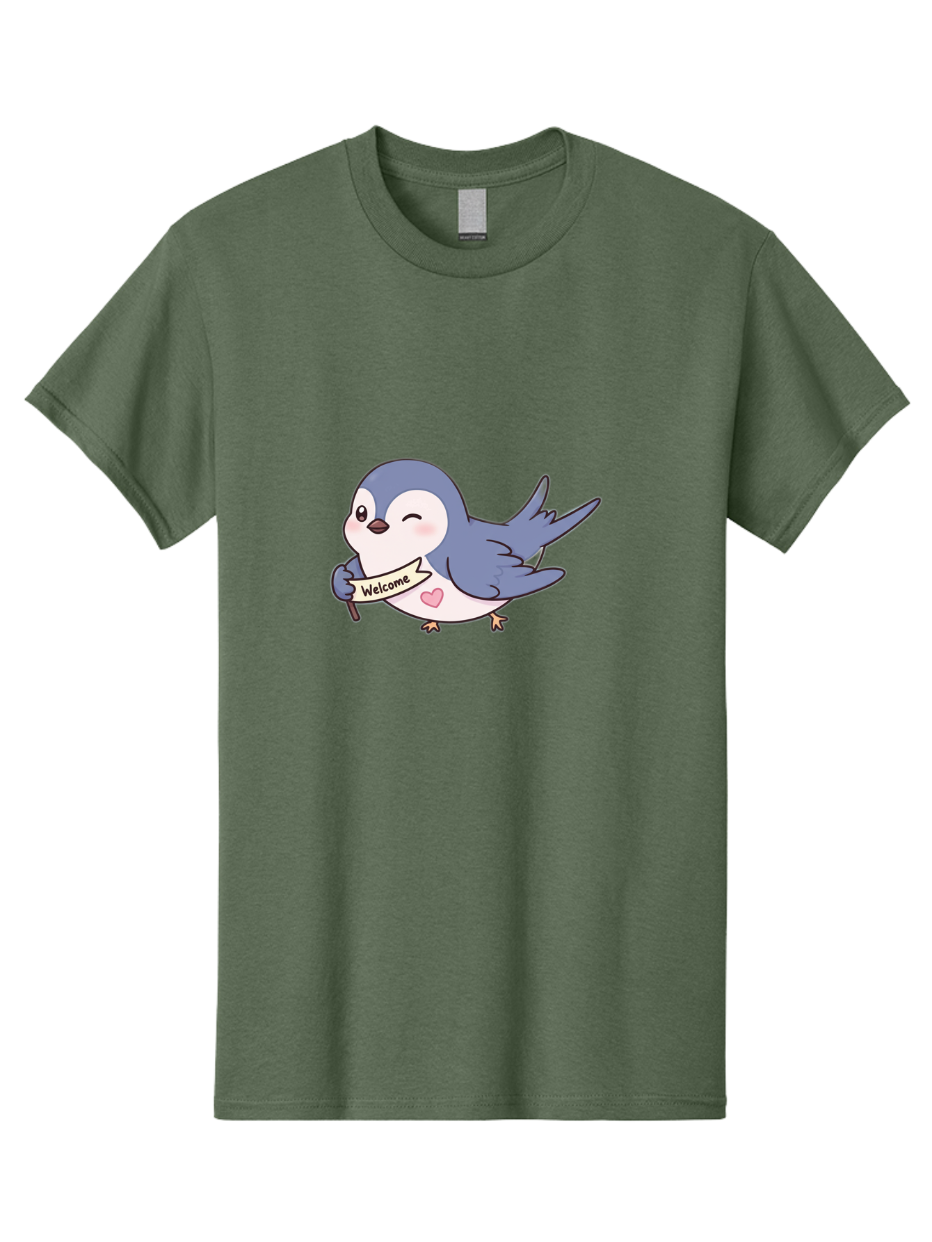 Welcome-Bird Men'S Graphic Tee, 100% Cotton, Comfortable Casual Summer Wear, Machine Washable, Bird Holding Welcome Sign, Cartoon Bird, Cute Bird, Heart On Bird, Welcome Message, Friendly Bird, Adorable Creature, Kawaii Bird Bae327