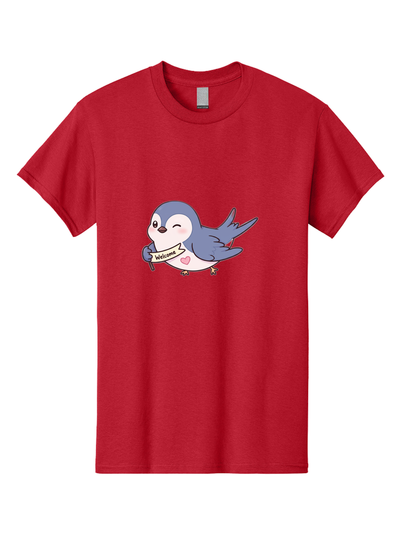 Welcome-Bird Men'S Graphic Tee, 100% Cotton, Comfortable Casual Summer Wear, Machine Washable, Bird Holding Welcome Sign, Cartoon Bird, Cute Bird, Heart On Bird, Welcome Message, Friendly Bird, Adorable Creature, Kawaii Bird Bae327