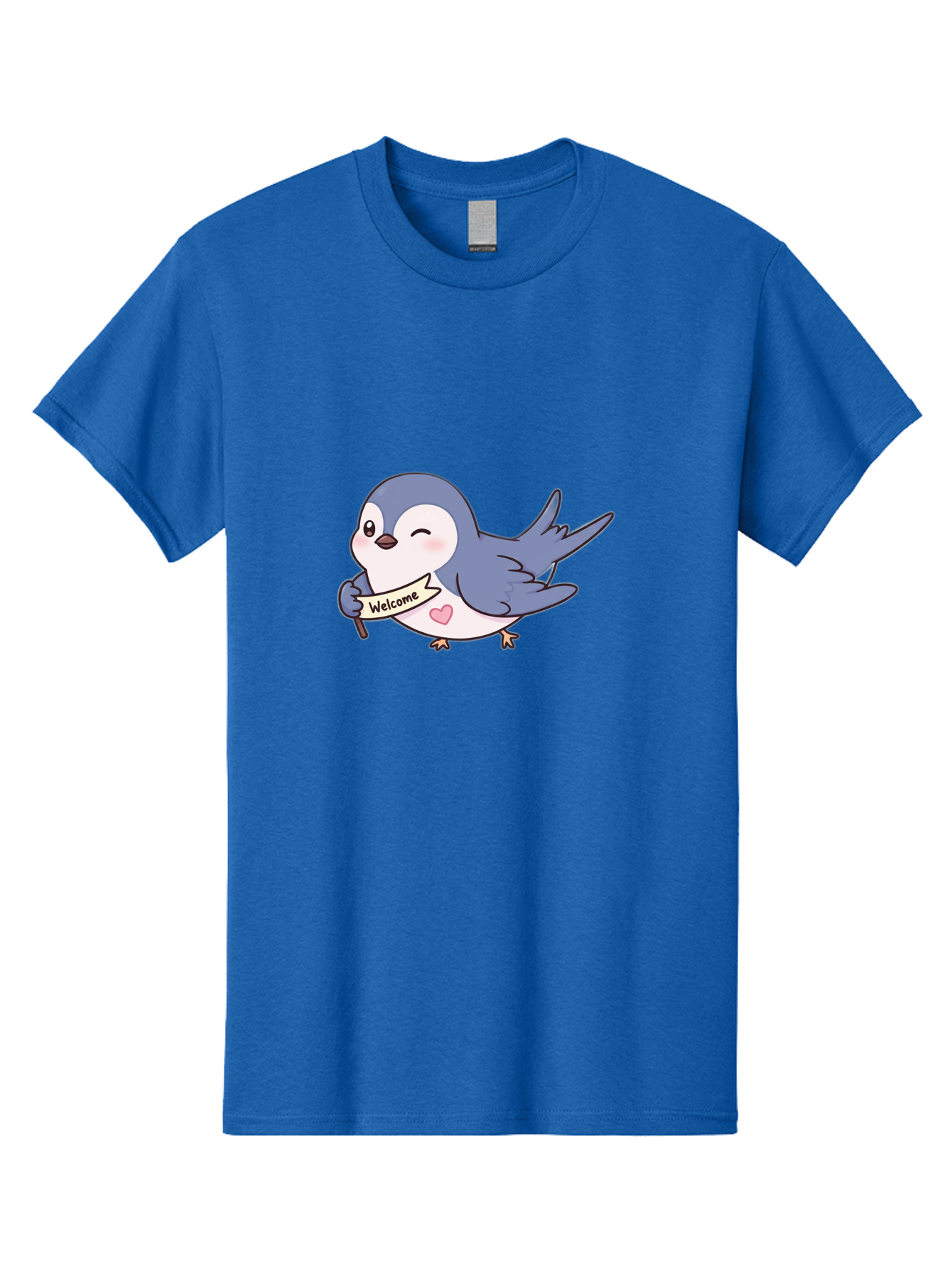 Welcome-Bird Men'S Graphic Tee, 100% Cotton, Comfortable Casual Summer Wear, Machine Washable, Bird Holding Welcome Sign, Cartoon Bird, Cute Bird, Heart On Bird, Welcome Message, Friendly Bird, Adorable Creature, Kawaii Bird Bae327