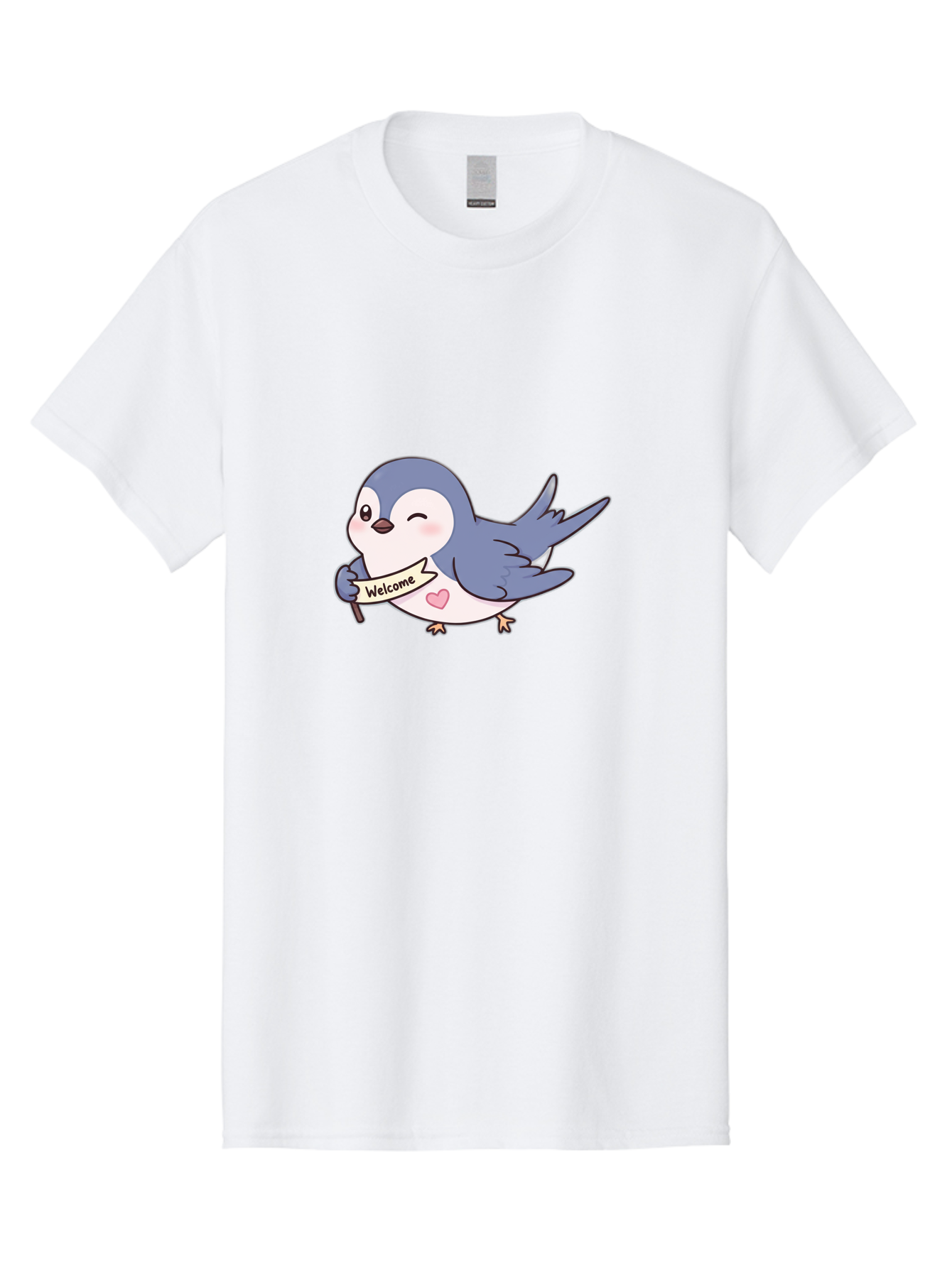 Welcome-Bird Men'S Graphic Tee, 100% Cotton, Comfortable Casual Summer Wear, Machine Washable, Bird Holding Welcome Sign, Cartoon Bird, Cute Bird, Heart On Bird, Welcome Message, Friendly Bird, Adorable Creature, Kawaii Bird Bae327
