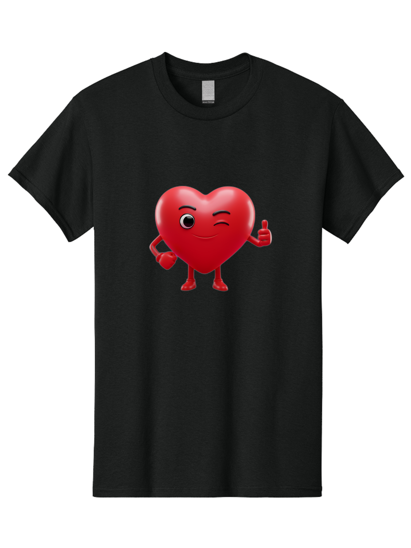 Winking-Heart Men'S Graphic Tee, 100% Cotton, Comfortable Casual Summer Wear, Machine Washable, Heart Character, Heart With Face, Love Emoji, Heart Eyes, Heart Thumbs Up, Red Heart Bae328