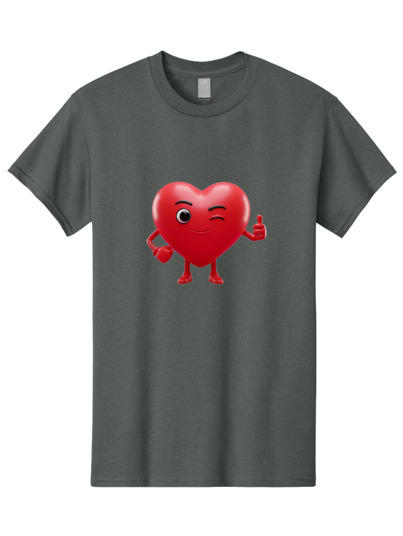 Winking-Heart Men'S Graphic Tee, 100% Cotton, Comfortable Casual Summer Wear, Machine Washable, Heart Character, Heart With Face, Love Emoji, Heart Eyes, Heart Thumbs Up, Red Heart Bae328