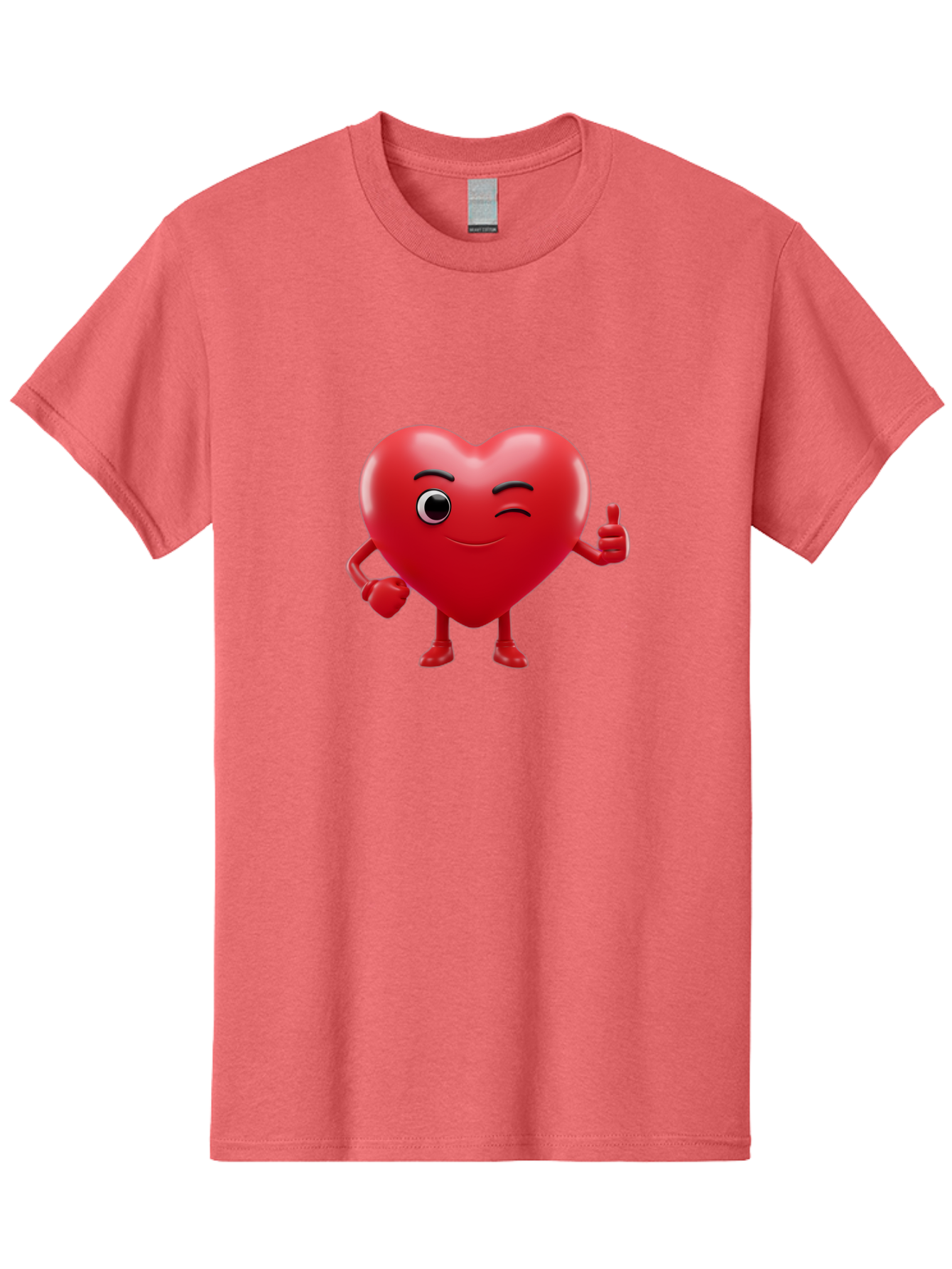 Winking-Heart Men'S Graphic Tee, 100% Cotton, Comfortable Casual Summer Wear, Machine Washable, Heart Character, Heart With Face, Love Emoji, Heart Eyes, Heart Thumbs Up, Red Heart Bae328