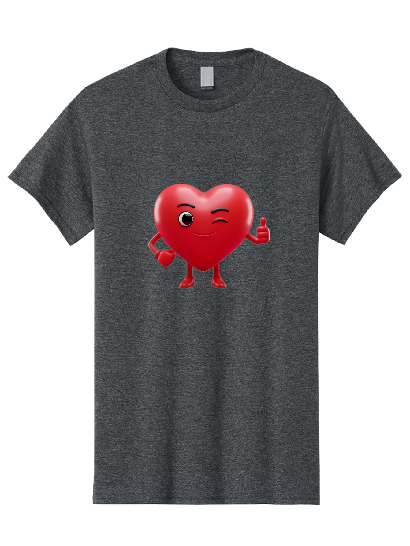 Winking-Heart Men'S Graphic Tee, 100% Cotton, Comfortable Casual Summer Wear, Machine Washable, Heart Character, Heart With Face, Love Emoji, Heart Eyes, Heart Thumbs Up, Red Heart Bae328