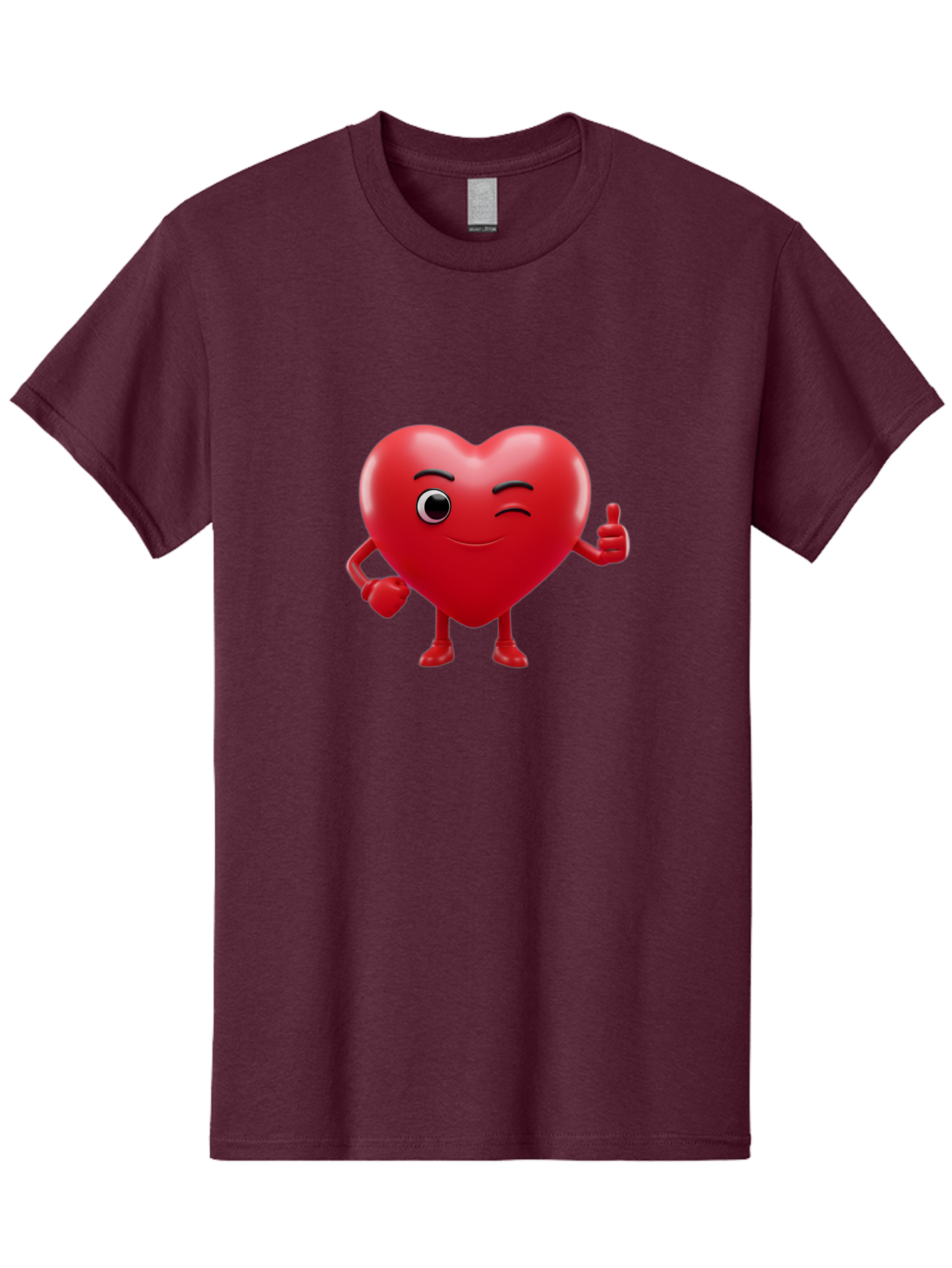 Winking-Heart Men'S Graphic Tee, 100% Cotton, Comfortable Casual Summer Wear, Machine Washable, Heart Character, Heart With Face, Love Emoji, Heart Eyes, Heart Thumbs Up, Red Heart Bae328