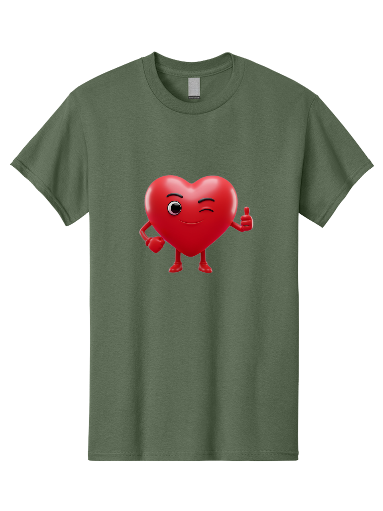Winking-Heart Men'S Graphic Tee, 100% Cotton, Comfortable Casual Summer Wear, Machine Washable, Heart Character, Heart With Face, Love Emoji, Heart Eyes, Heart Thumbs Up, Red Heart Bae328