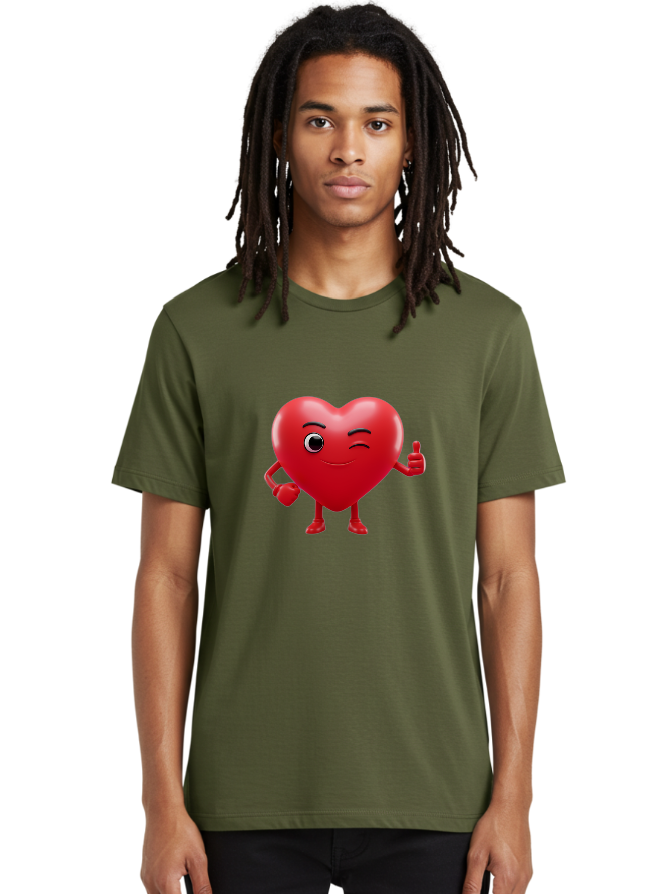 Winking-Heart Men'S Graphic Tee, 100% Cotton, Comfortable Casual Summer Wear, Machine Washable, Heart Character, Heart With Face, Love Emoji, Heart Eyes, Heart Thumbs Up, Red Heart Bae328