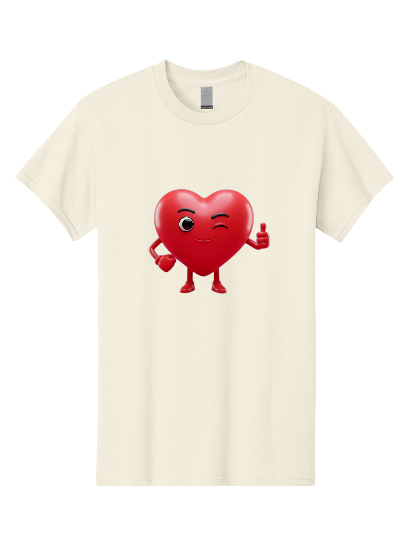 Winking-Heart Men'S Graphic Tee, 100% Cotton, Comfortable Casual Summer Wear, Machine Washable, Heart Character, Heart With Face, Love Emoji, Heart Eyes, Heart Thumbs Up, Red Heart Bae328