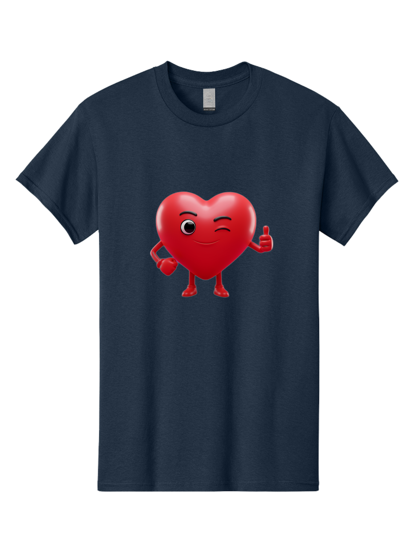 Winking-Heart Men'S Graphic Tee, 100% Cotton, Comfortable Casual Summer Wear, Machine Washable, Heart Character, Heart With Face, Love Emoji, Heart Eyes, Heart Thumbs Up, Red Heart Bae328