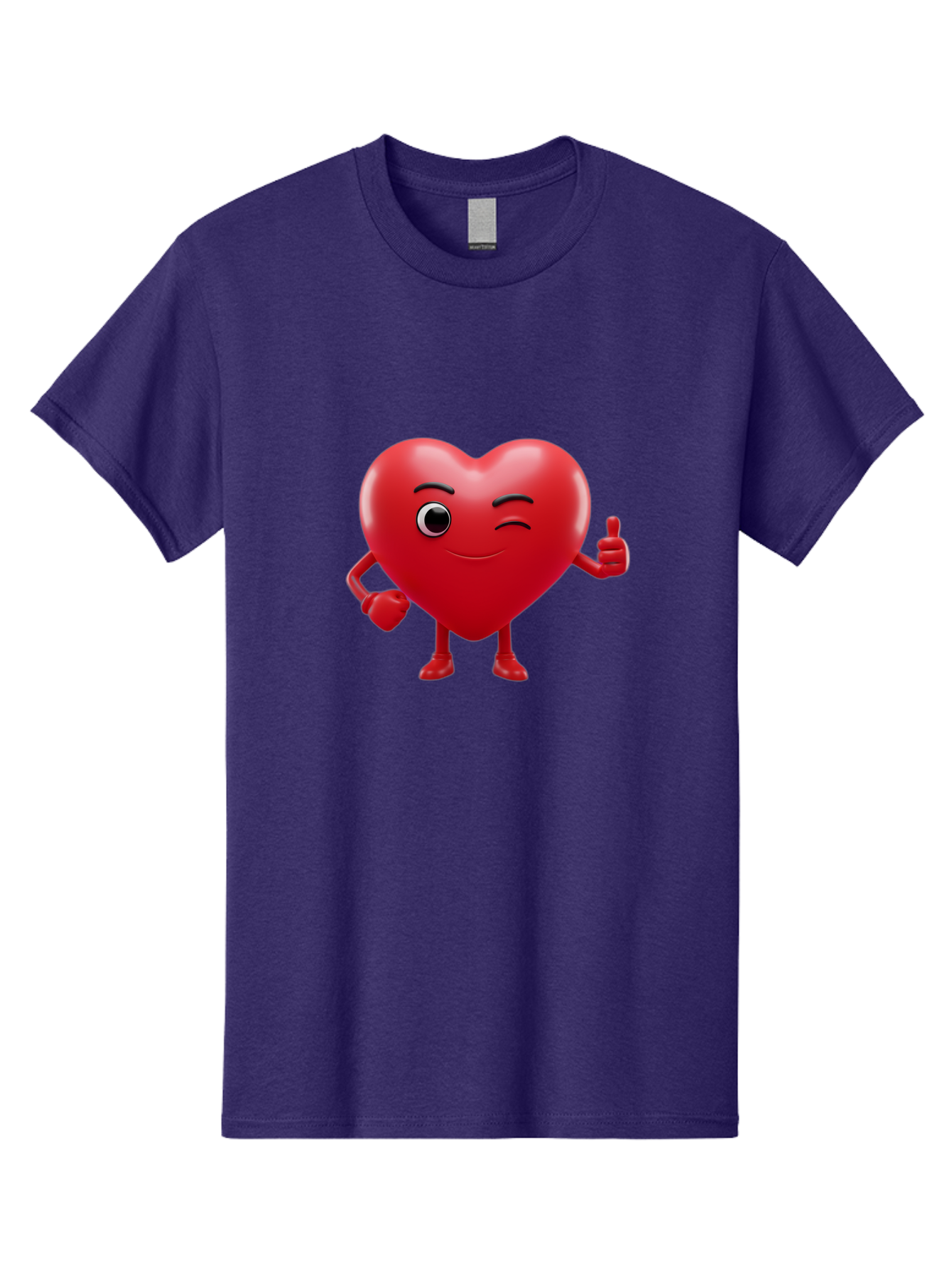 Winking-Heart Men'S Graphic Tee, 100% Cotton, Comfortable Casual Summer Wear, Machine Washable, Heart Character, Heart With Face, Love Emoji, Heart Eyes, Heart Thumbs Up, Red Heart Bae328