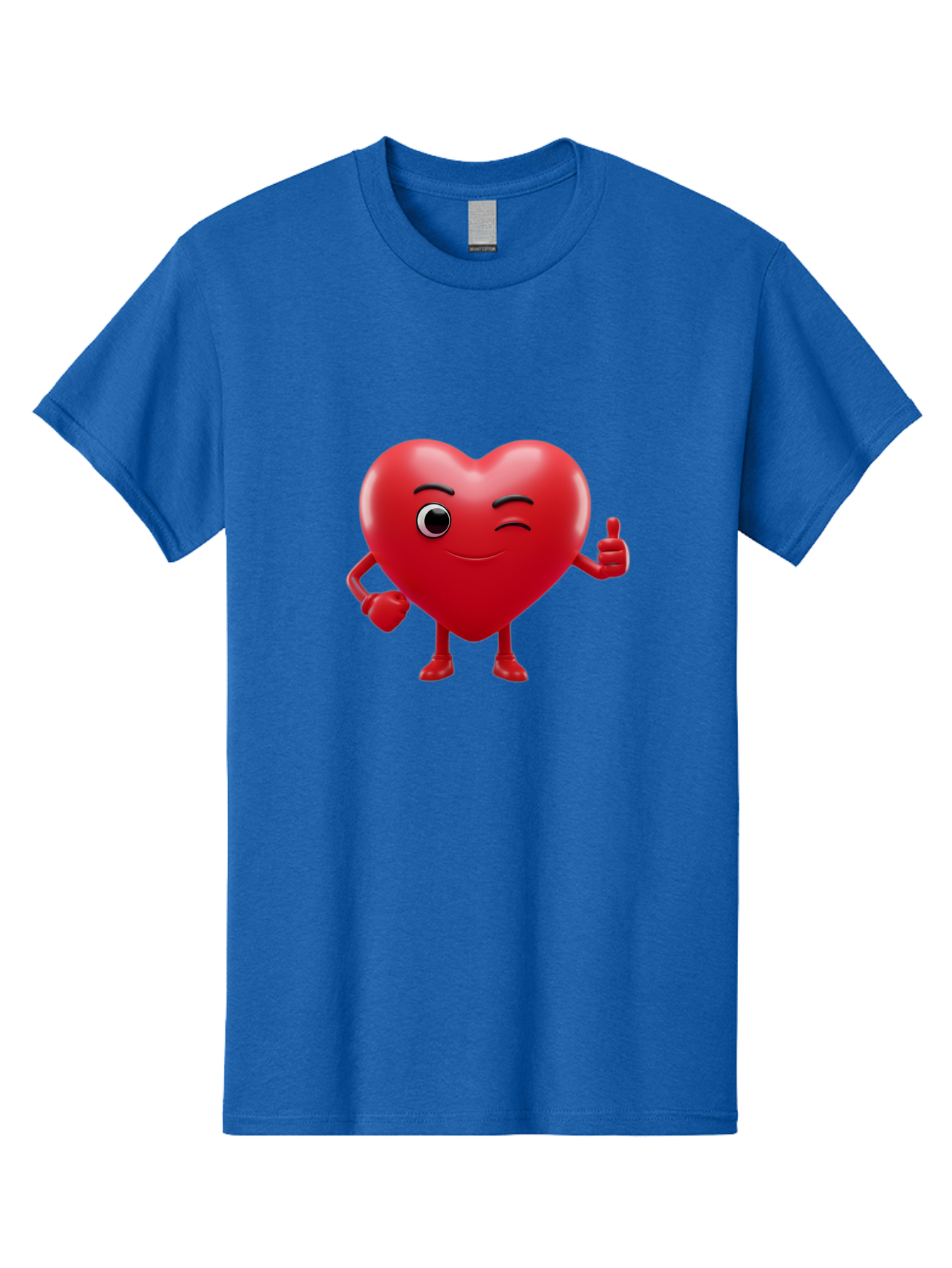 Winking-Heart Men'S Graphic Tee, 100% Cotton, Comfortable Casual Summer Wear, Machine Washable, Heart Character, Heart With Face, Love Emoji, Heart Eyes, Heart Thumbs Up, Red Heart Bae328