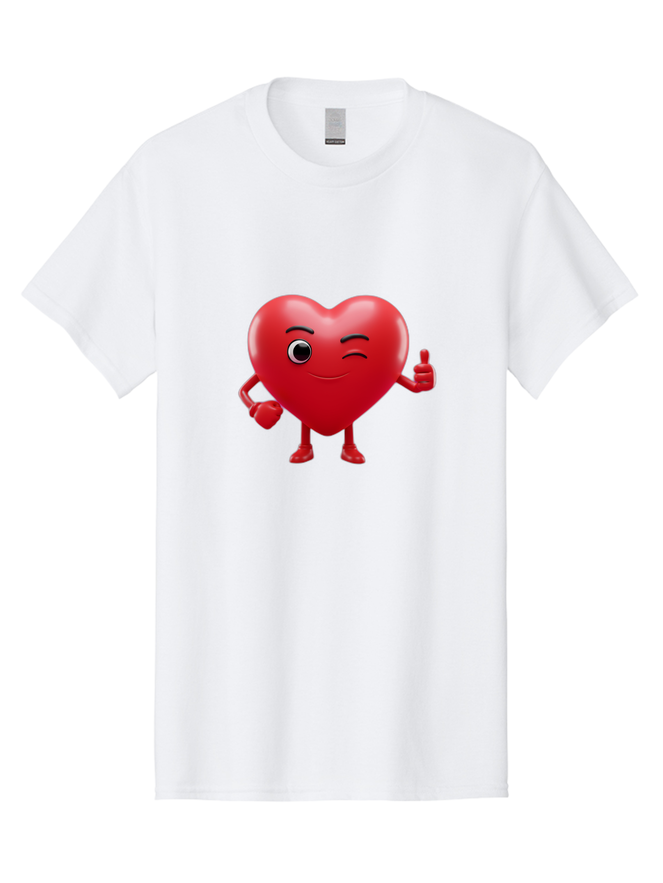 Winking-Heart Men'S Graphic Tee, 100% Cotton, Comfortable Casual Summer Wear, Machine Washable, Heart Character, Heart With Face, Love Emoji, Heart Eyes, Heart Thumbs Up, Red Heart Bae328