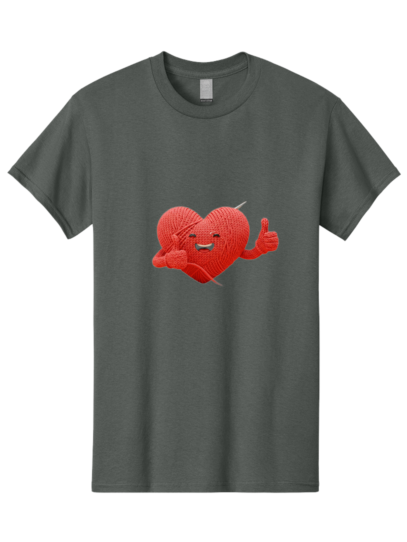 Yarn-Heart Men'S Graphic Tee, 100% Cotton, Comfortable Casual Summer Wear, Machine Washable, Knitted Heart, Cartoon Character, Knitting Yarn, Knitting Needles, Smiling Face, Thumbs Up, Happy Emotion, Creative Design, Quirky Illustration, Bae329
