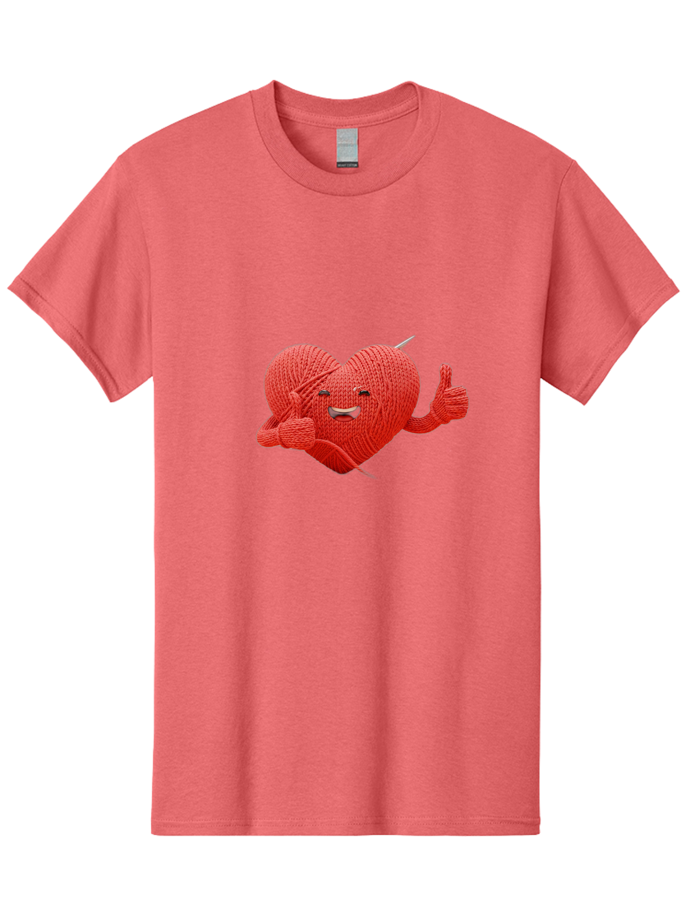 Yarn-Heart Men'S Graphic Tee, 100% Cotton, Comfortable Casual Summer Wear, Machine Washable, Knitted Heart, Cartoon Character, Knitting Yarn, Knitting Needles, Smiling Face, Thumbs Up, Happy Emotion, Creative Design, Quirky Illustration, Bae329