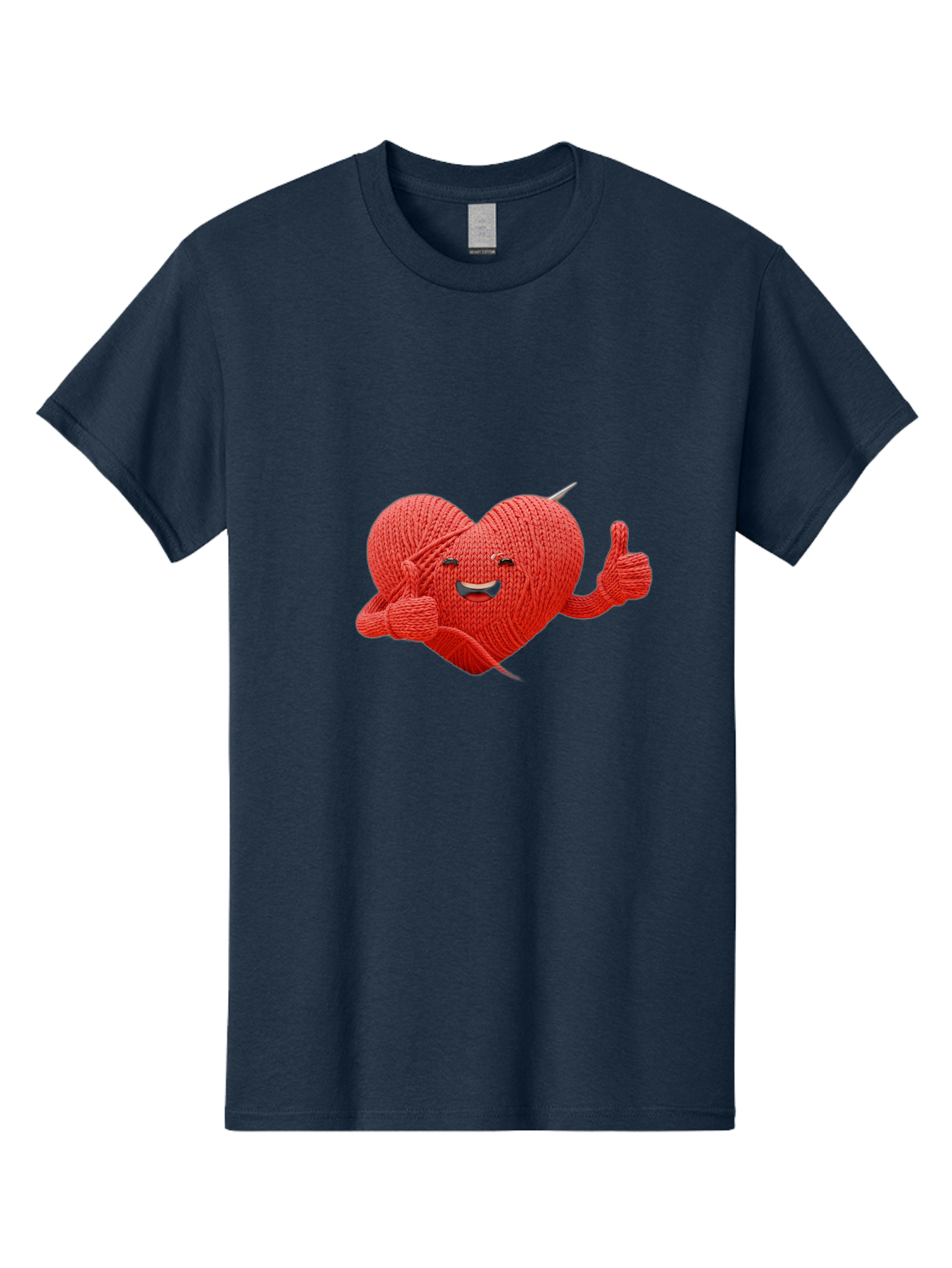 Yarn-Heart Men'S Graphic Tee, 100% Cotton, Comfortable Casual Summer Wear, Machine Washable, Knitted Heart, Cartoon Character, Knitting Yarn, Knitting Needles, Smiling Face, Thumbs Up, Happy Emotion, Creative Design, Quirky Illustration, Bae329