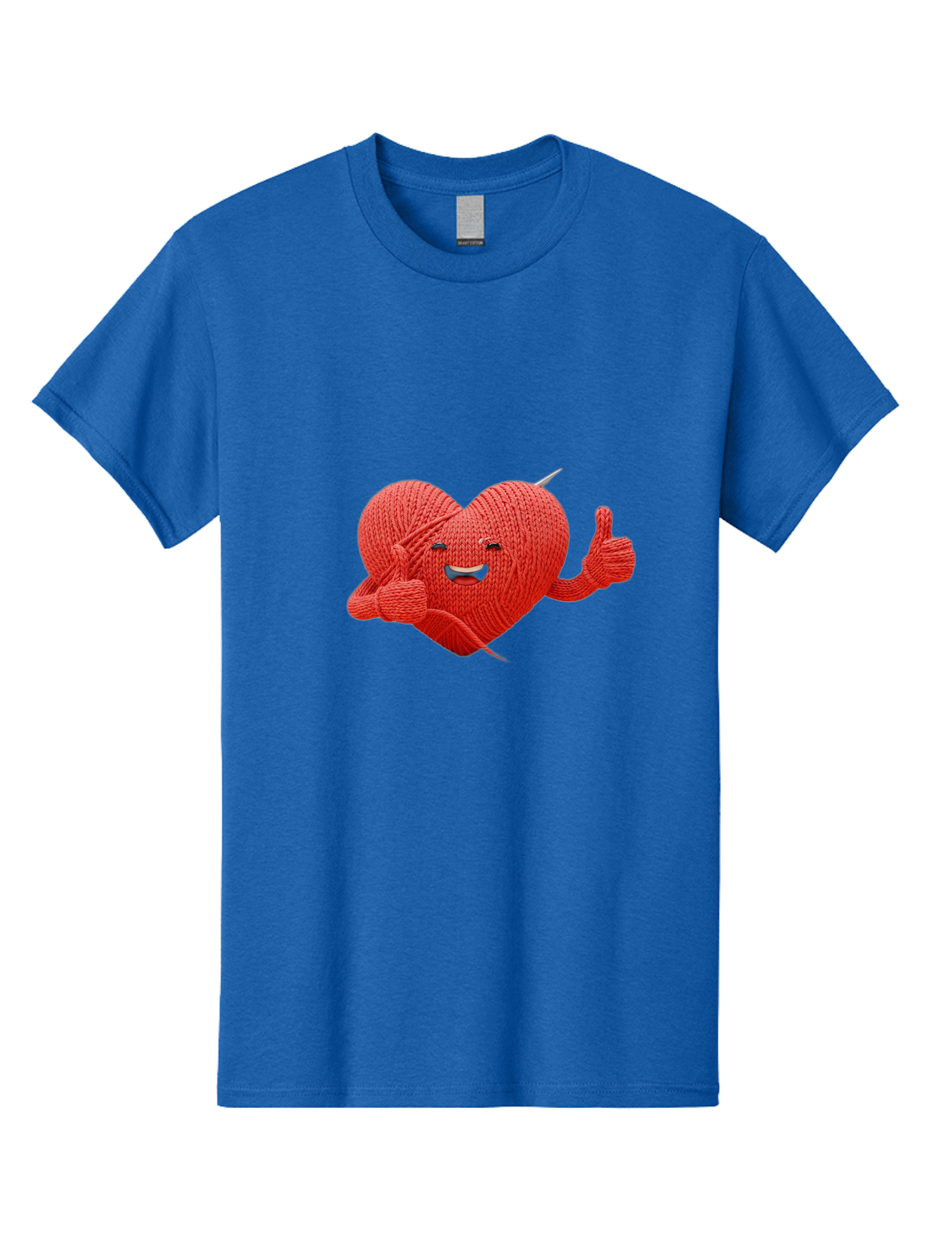 Yarn-Heart Men'S Graphic Tee, 100% Cotton, Comfortable Casual Summer Wear, Machine Washable, Knitted Heart, Cartoon Character, Knitting Yarn, Knitting Needles, Smiling Face, Thumbs Up, Happy Emotion, Creative Design, Quirky Illustration, Bae329